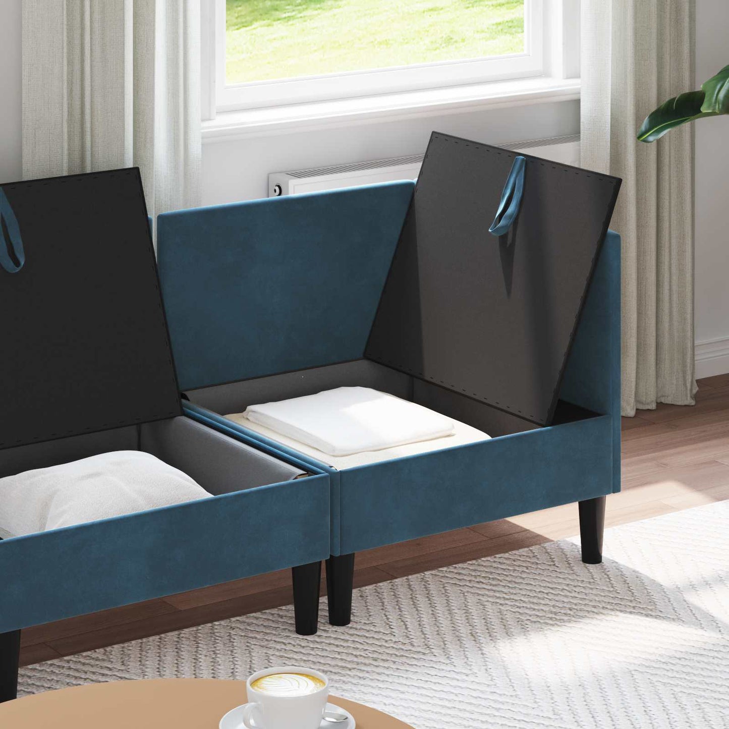Woonkamer Meubelset met kussen met opslag 3 pcs Blauw Fluweel is nu te koop bij PeponiXL, paradijselijk wonen!