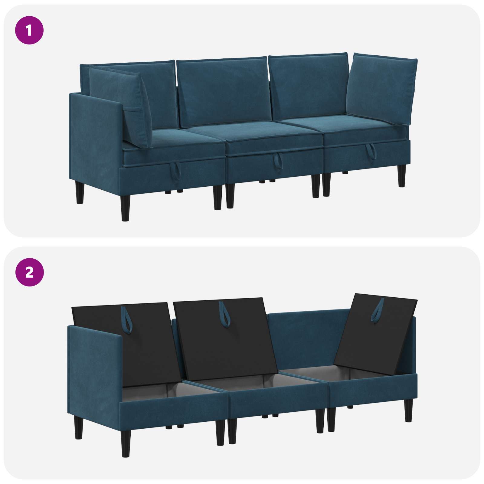 Woonkamer Meubelset met kussen met opslag 3 pcs Blauw Fluweel is nu te koop bij PeponiXL, paradijselijk wonen!