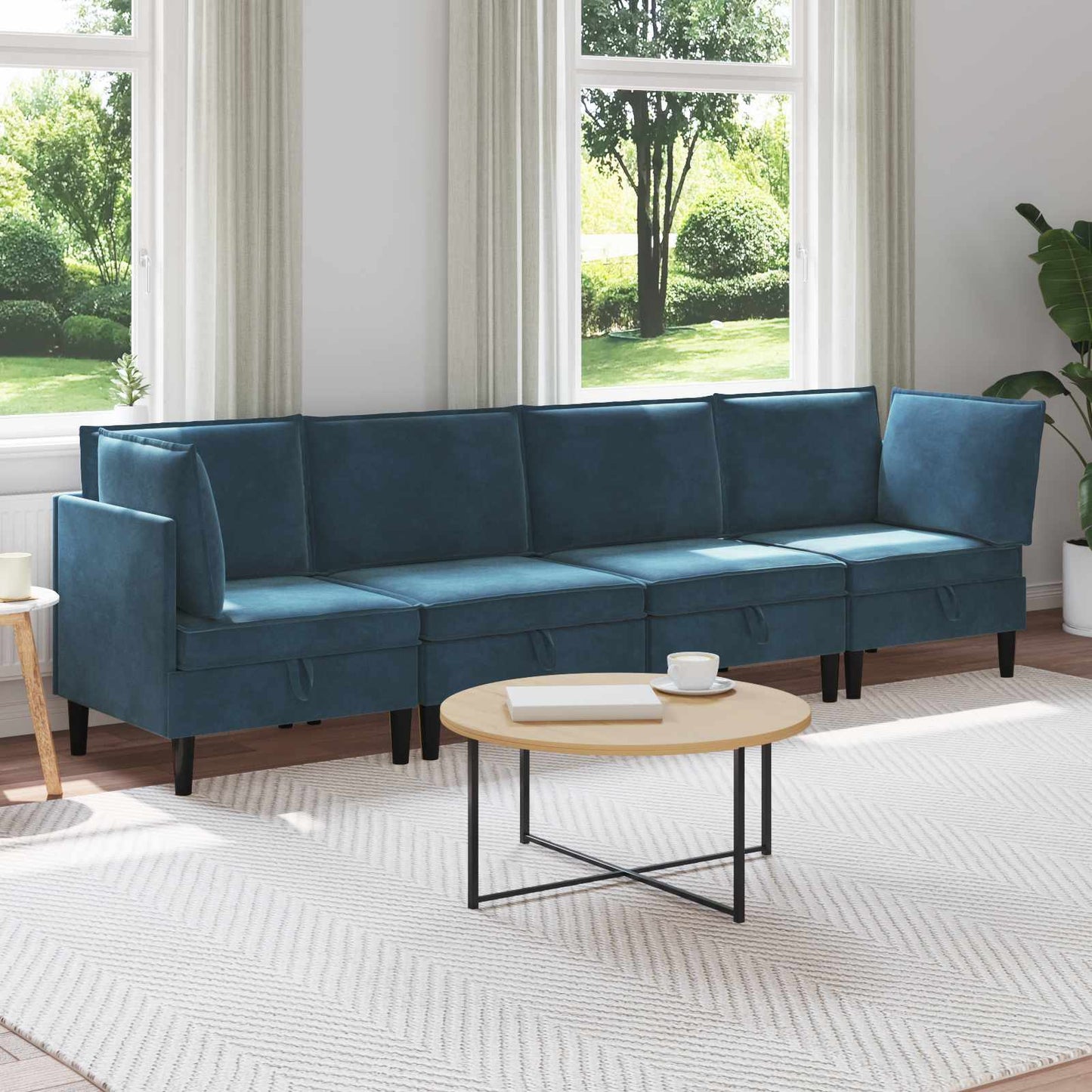 Woonkamer Meubelset met kussen met opslag 4 pcs Blauw Fluweel is nu te koop bij PeponiXL, paradijselijk wonen!