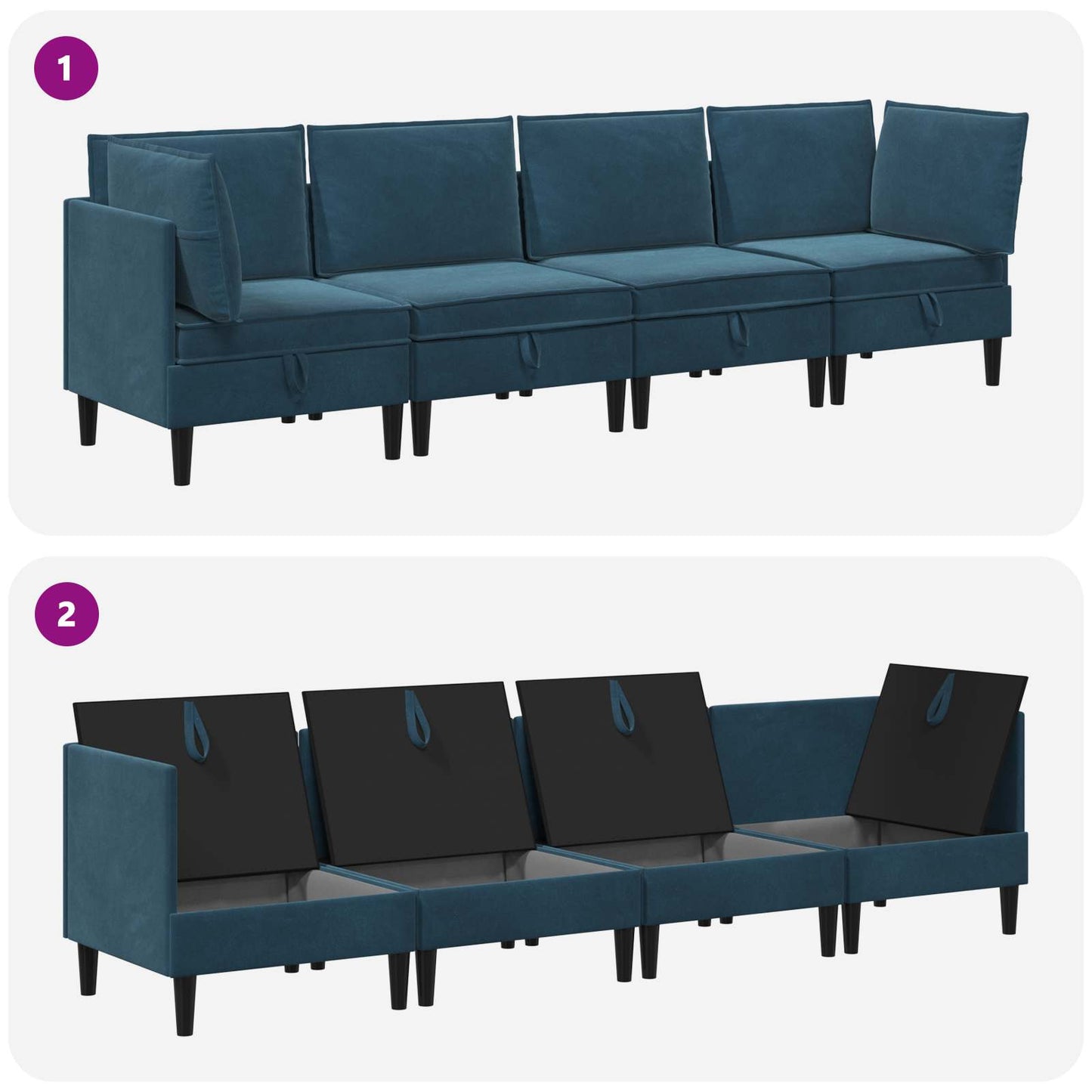 Woonkamer Meubelset met kussen met opslag 4 pcs Blauw Fluweel is nu te koop bij PeponiXL, paradijselijk wonen!