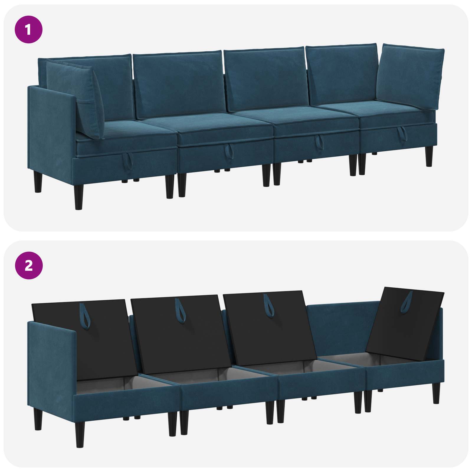 Woonkamer Meubelset met kussen met opslag 4 pcs Blauw Fluweel is nu te koop bij PeponiXL, paradijselijk wonen!