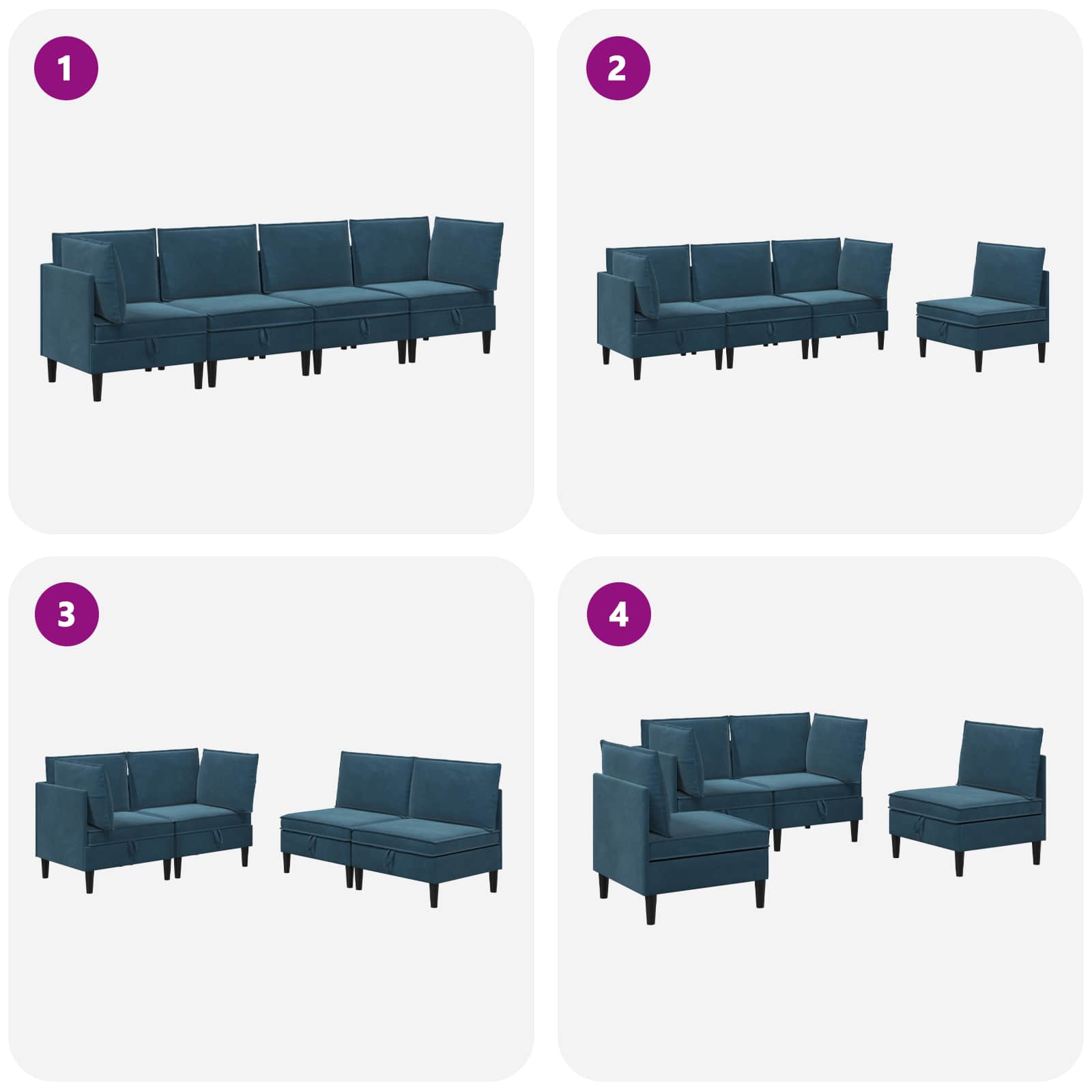 Woonkamer Meubelset met kussen met opslag 4 pcs Blauw Fluweel is nu te koop bij PeponiXL, paradijselijk wonen!