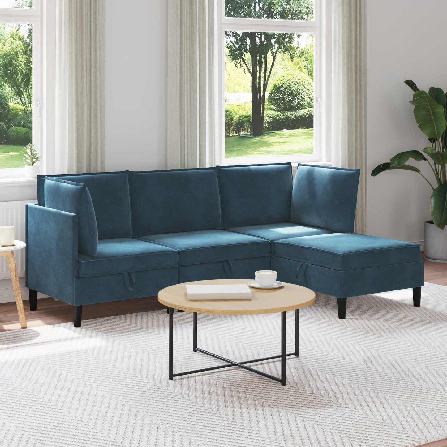 Woonkamer Meubelset met kussen met opslag 4 pcs Blauw Fluweel is nu te koop bij PeponiXL, paradijselijk wonen!