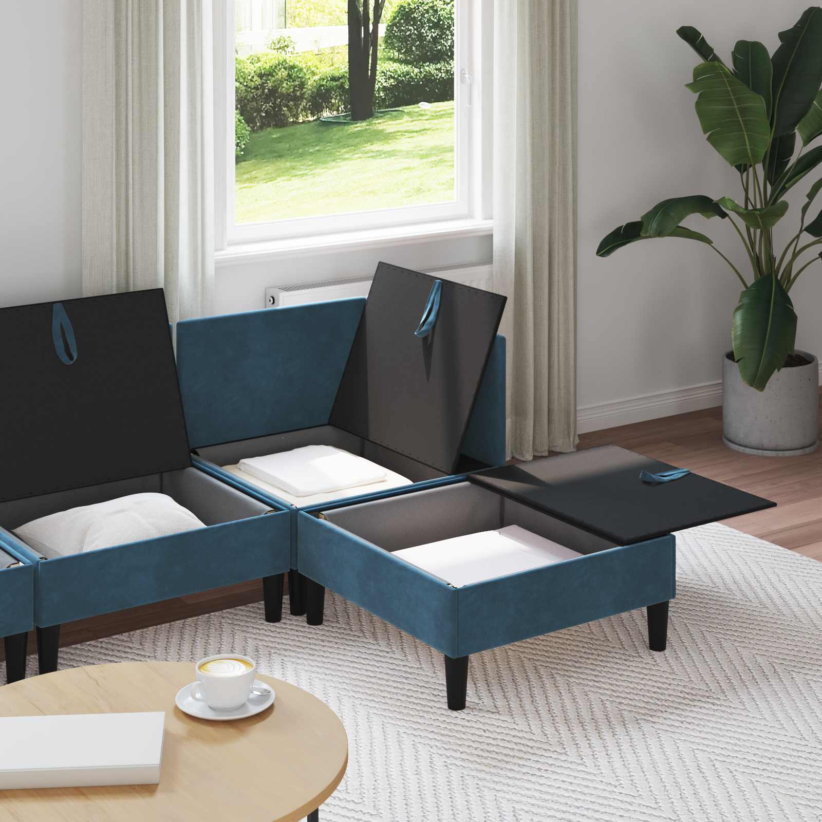 Woonkamer Meubelset met kussen met opslag 4 pcs Blauw Fluweel is nu te koop bij PeponiXL, paradijselijk wonen!