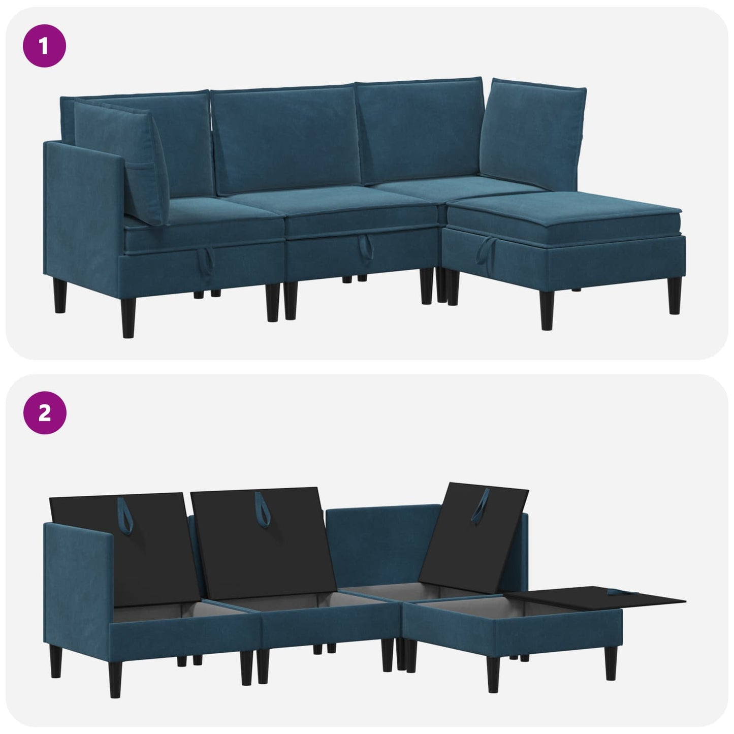 Woonkamer Meubelset met kussen met opslag 4 pcs Blauw Fluweel is nu te koop bij PeponiXL, paradijselijk wonen!