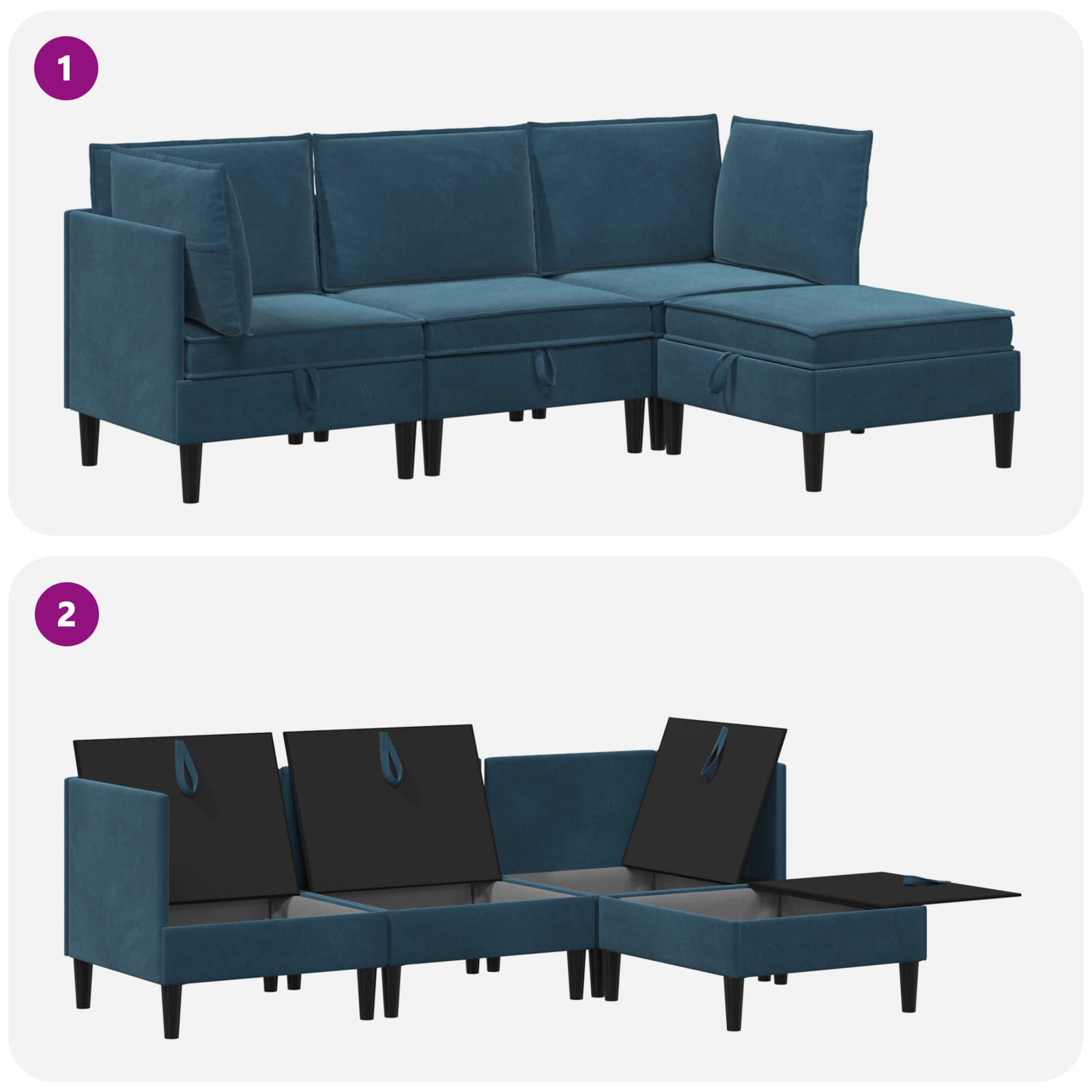 Woonkamer Meubelset met kussen met opslag 4 pcs Blauw Fluweel is nu te koop bij PeponiXL, paradijselijk wonen!