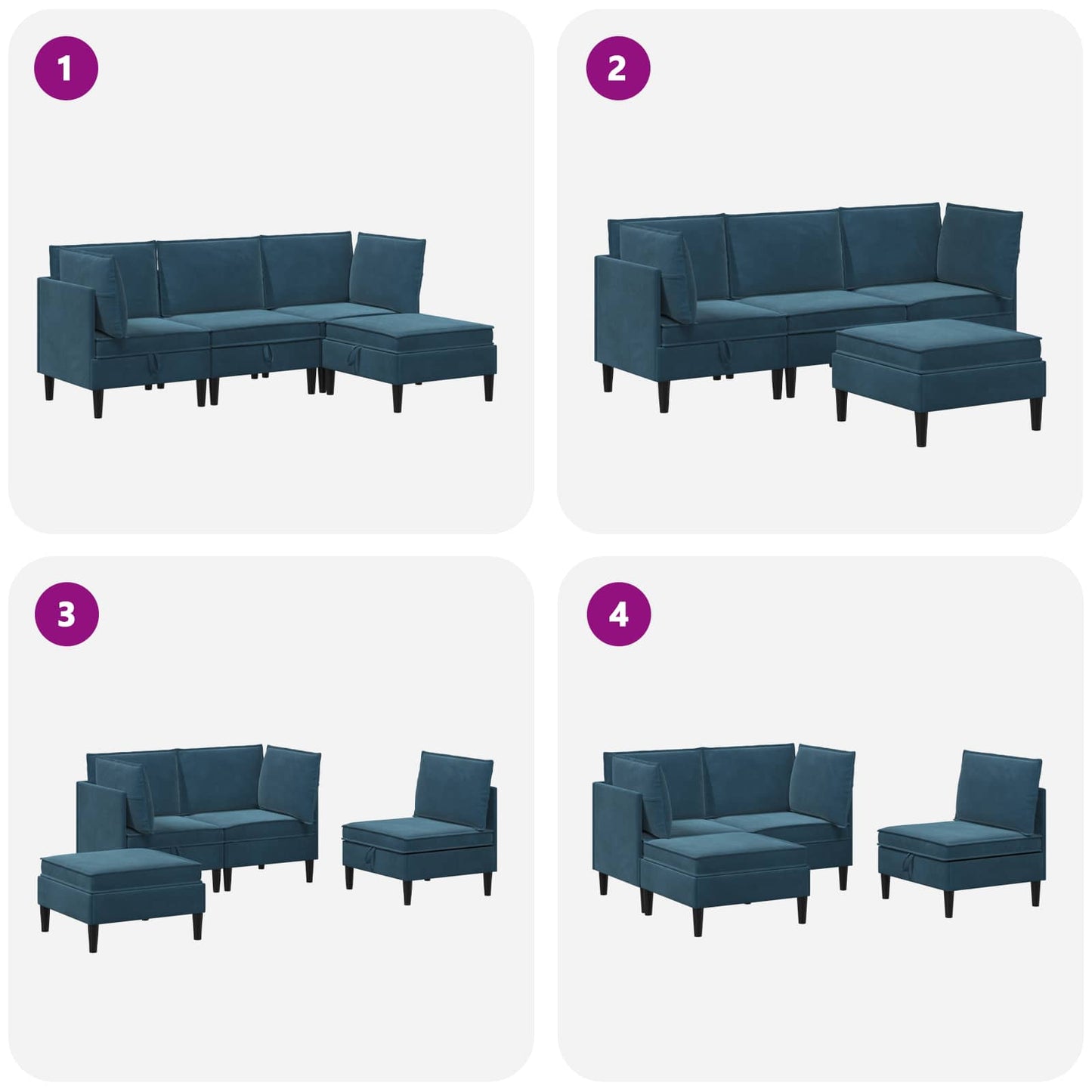 Woonkamer Meubelset met kussen met opslag 4 pcs Blauw Fluweel is nu te koop bij PeponiXL, paradijselijk wonen!