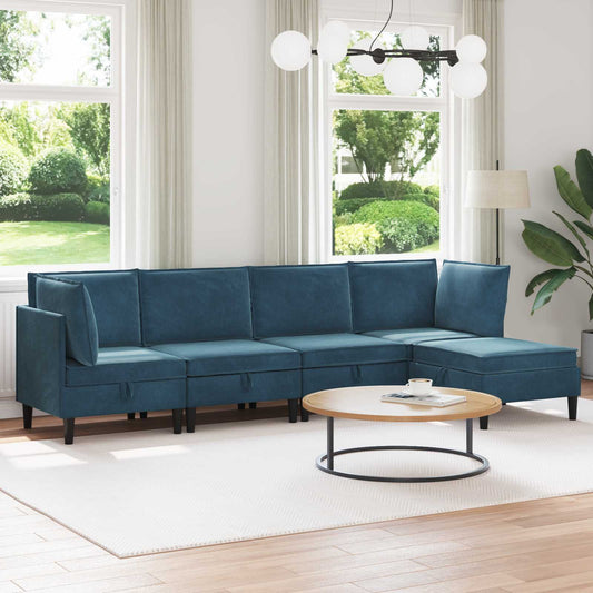 Woonkamer Meubelset met kussen met opslag 5 pcs Blauw Fluweel is nu te koop bij PeponiXL, paradijselijk wonen!