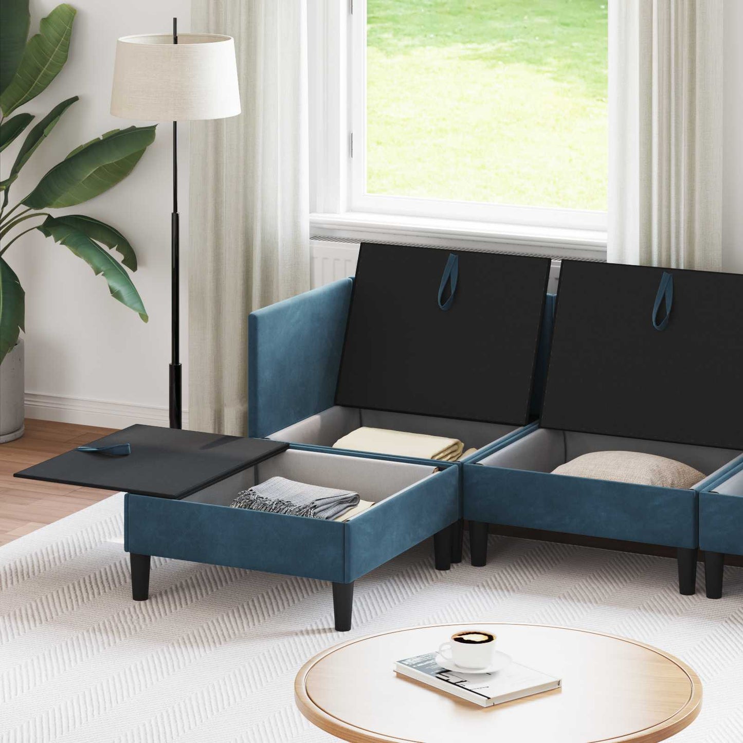Woonkamer Meubelset met kussen met opslag 5 pcs Blauw Fluweel is nu te koop bij PeponiXL, paradijselijk wonen!