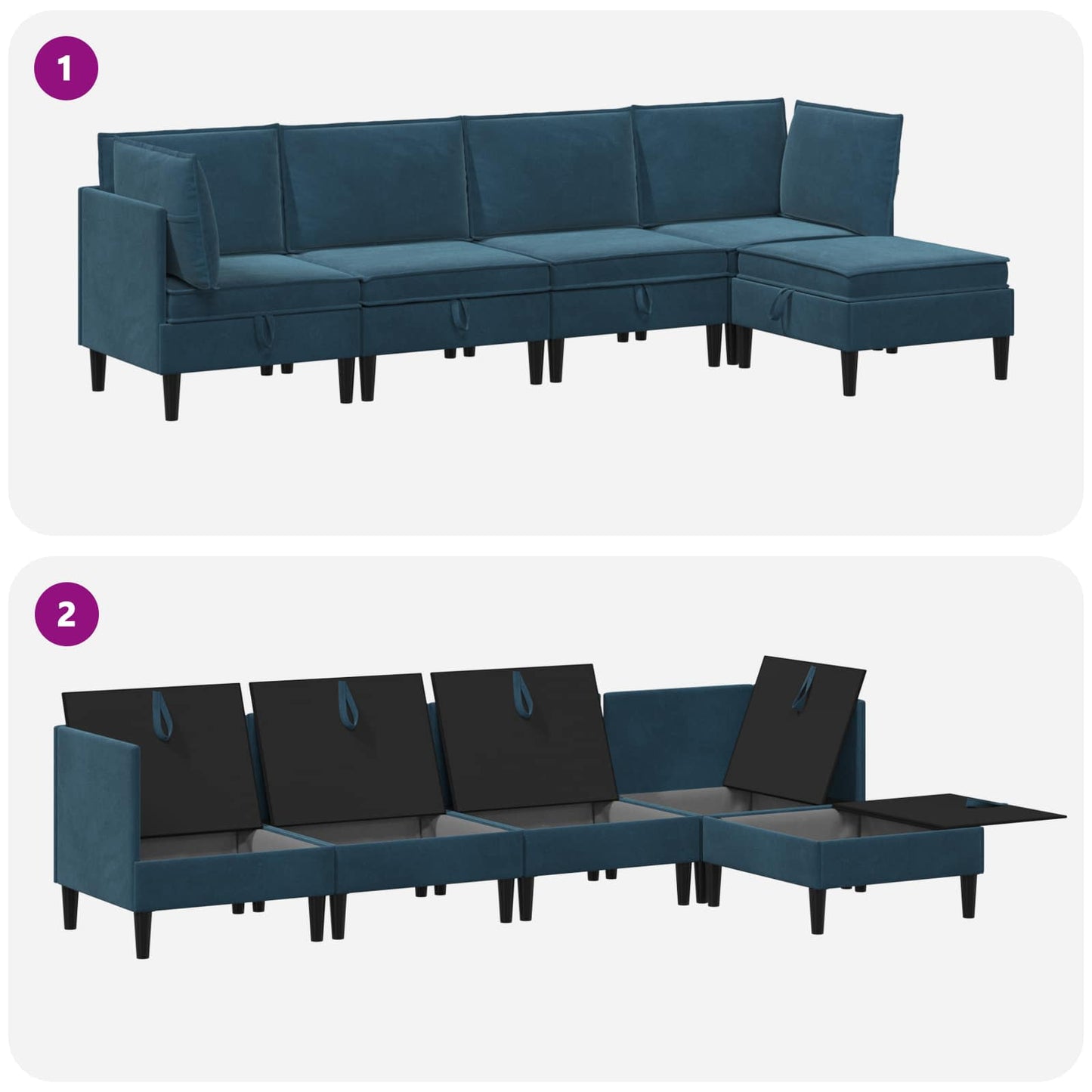 Woonkamer Meubelset met kussen met opslag 5 pcs Blauw Fluweel is nu te koop bij PeponiXL, paradijselijk wonen!