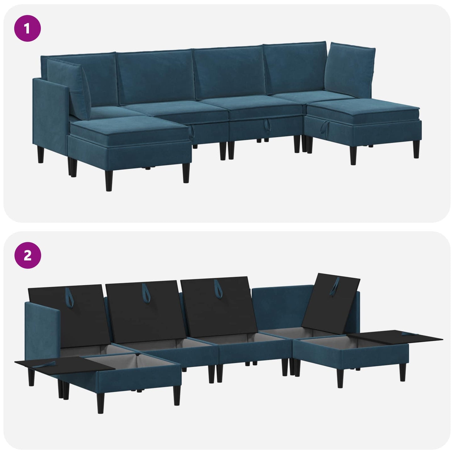 Woonkamer Meubelset met kussen met opslag 6 pcs Blauw Fluweel is nu te koop bij PeponiXL, paradijselijk wonen!