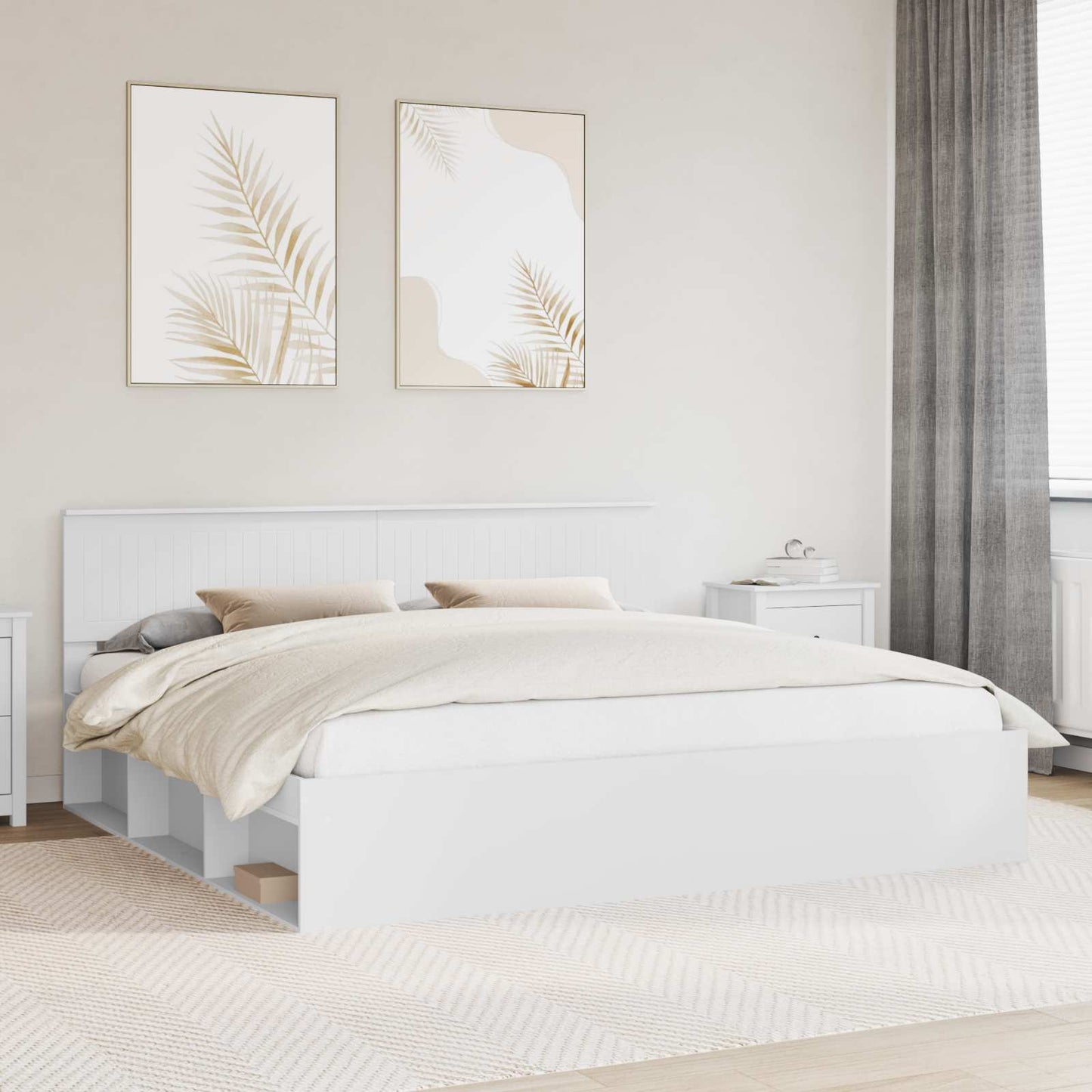 Bedframe met hoofdeinde Wit 200 x 200 cm Massief grenenhout is nu te koop bij PeponiXL, paradijselijk wonen!