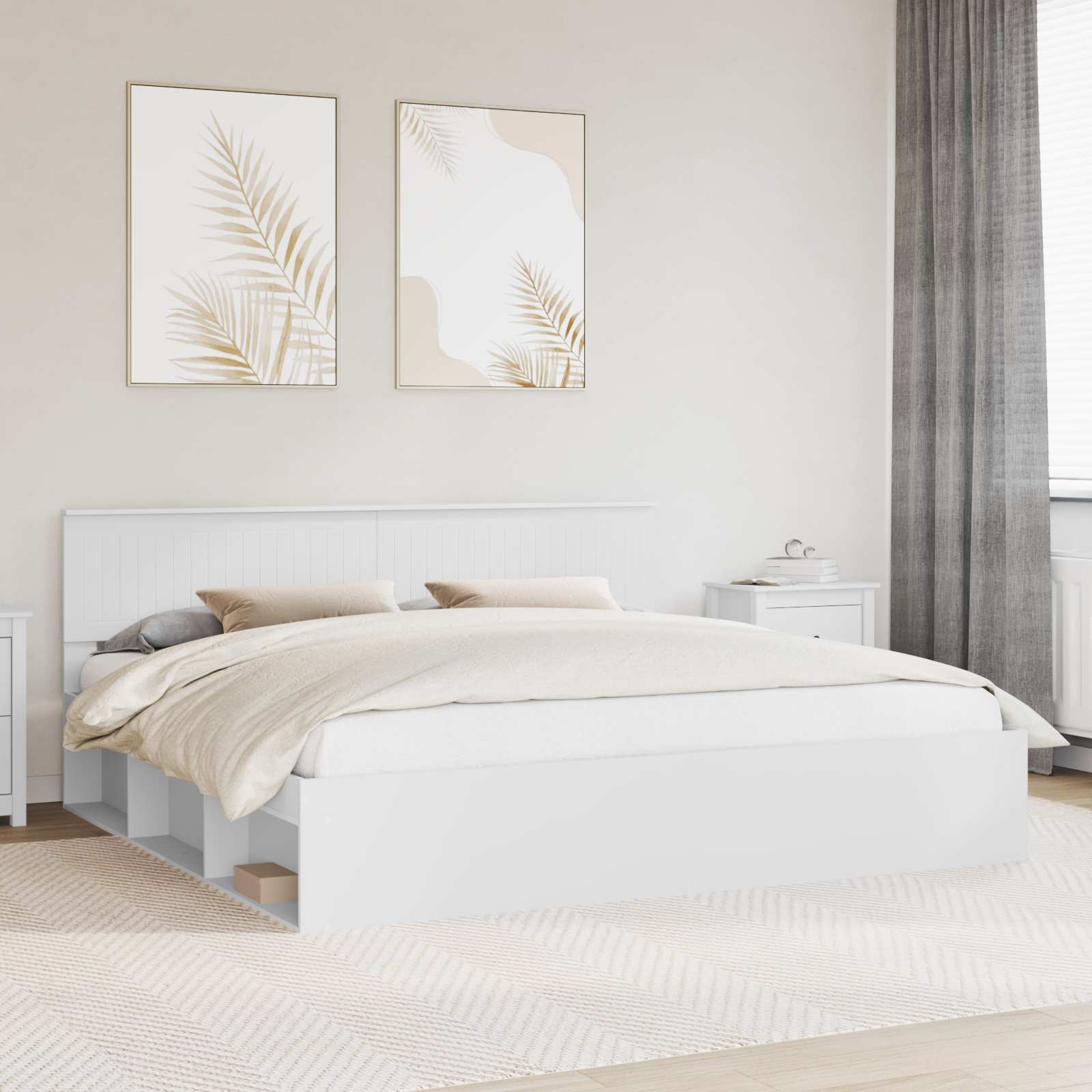 Bedframe met hoofdeinde Wit 200 x 200 cm Massief grenenhout is nu te koop bij PeponiXL, paradijselijk wonen!