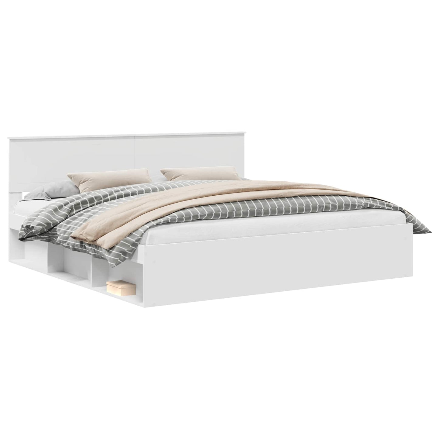 Bedframe met hoofdeinde Wit 200 x 200 cm Massief grenenhout is nu te koop bij PeponiXL, paradijselijk wonen!