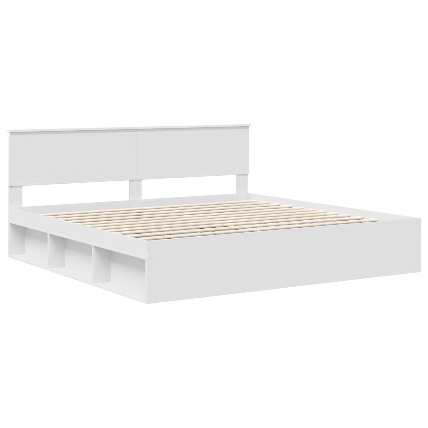 Bedframe met hoofdeinde Wit 200 x 200 cm Massief grenenhout is nu te koop bij PeponiXL, paradijselijk wonen!