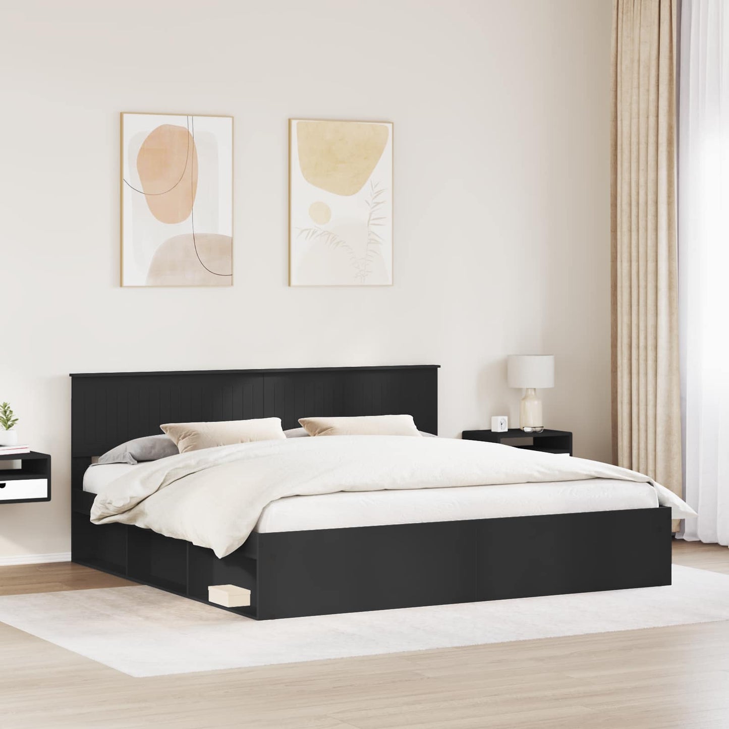 Bedframe met hoofdeinde Zwart 200 x 200 cm Massief grenenhout is nu te koop bij PeponiXL, paradijselijk wonen!