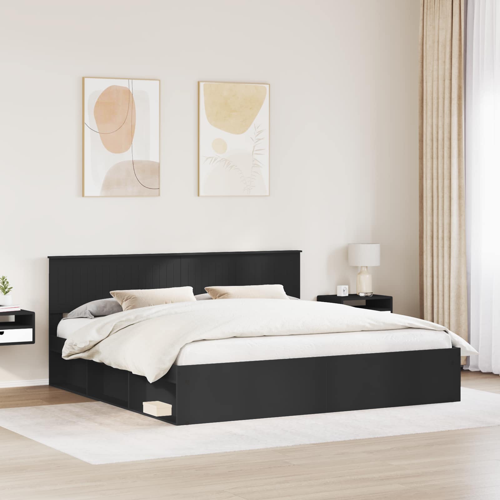 Bedframe met hoofdeinde Zwart 200 x 200 cm Massief grenenhout is nu te koop bij PeponiXL, paradijselijk wonen!