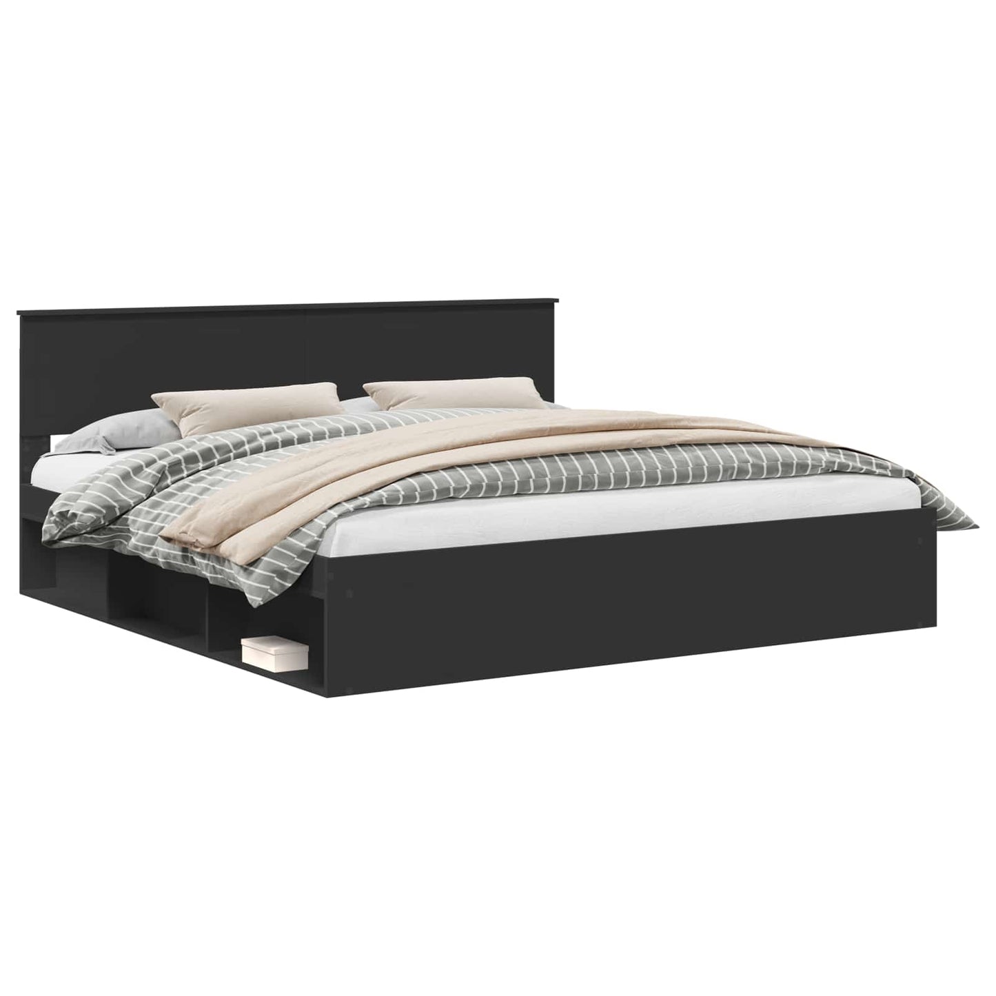 Bedframe met hoofdeinde Zwart 200 x 200 cm Massief grenenhout is nu te koop bij PeponiXL, paradijselijk wonen!
