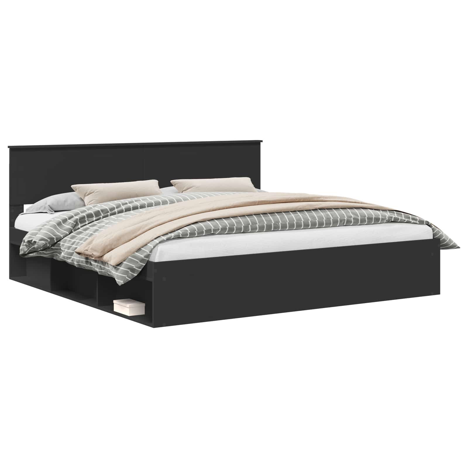 Bedframe met hoofdeinde Zwart 200 x 200 cm Massief grenenhout is nu te koop bij PeponiXL, paradijselijk wonen!