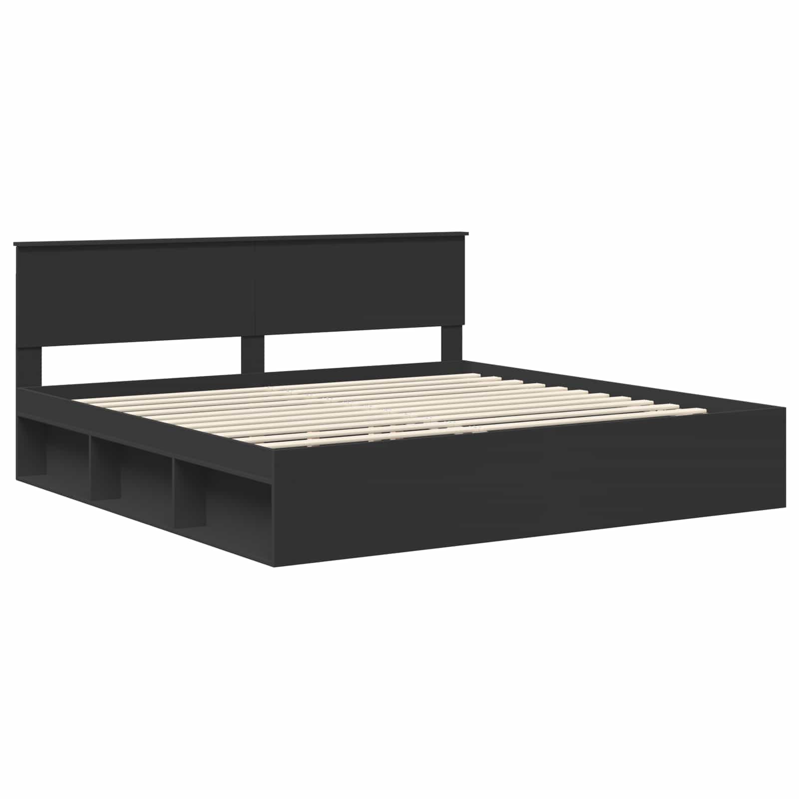 Bedframe met hoofdeinde Zwart 200 x 200 cm Massief grenenhout is nu te koop bij PeponiXL, paradijselijk wonen!