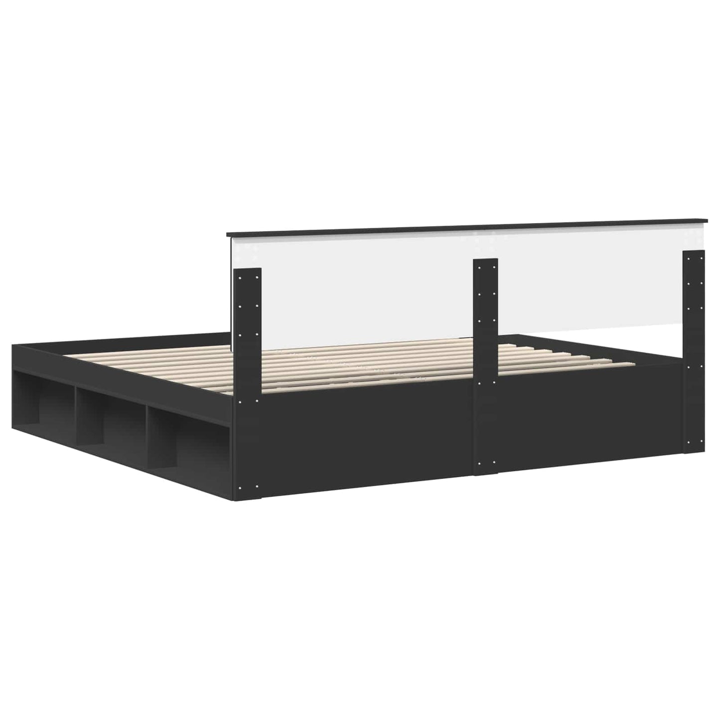 Bedframe met hoofdeinde Zwart 200 x 200 cm Massief grenenhout is nu te koop bij PeponiXL, paradijselijk wonen!