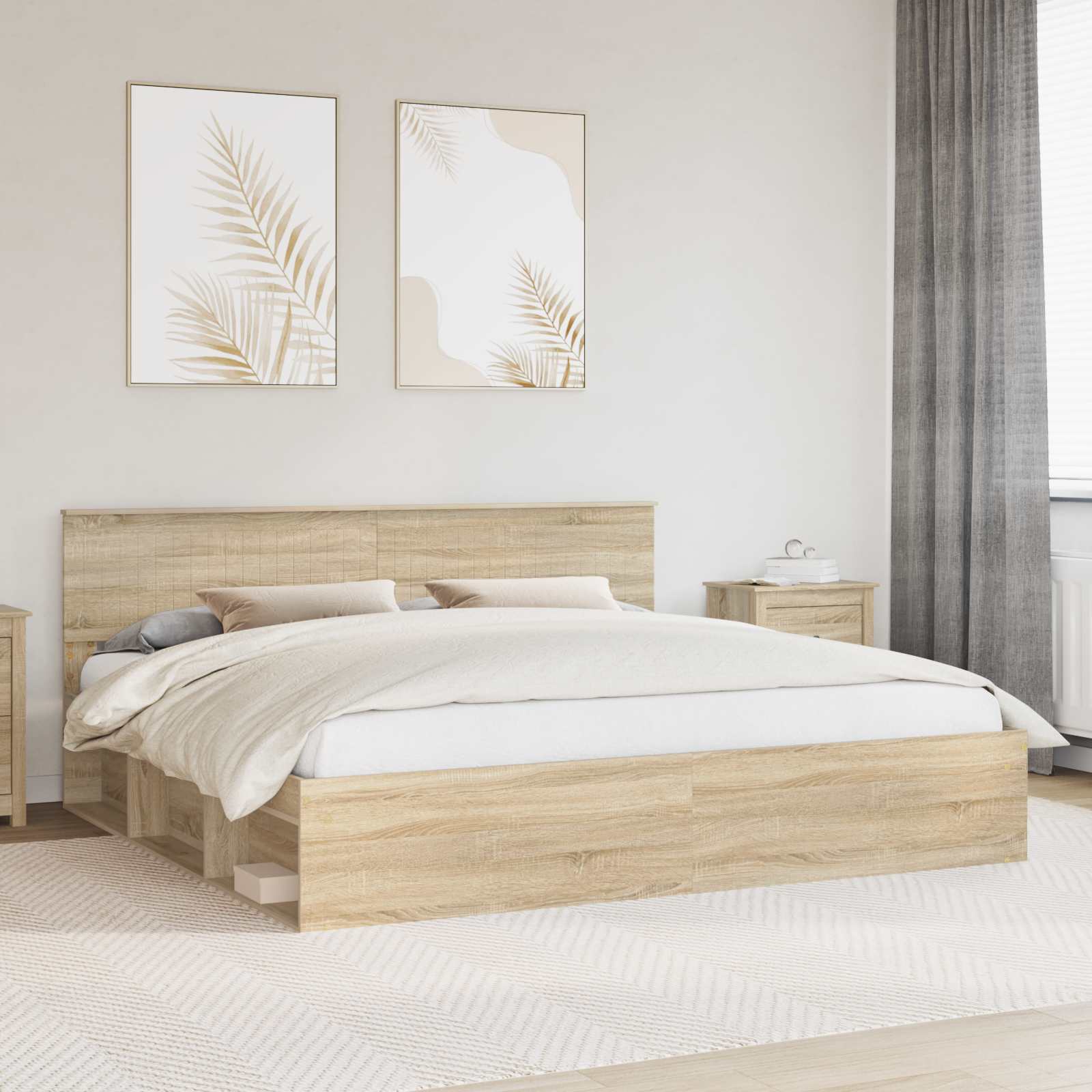 Bedframe met hoofdeinde Sonoma 200 x 200 cm Massief grenenhout is nu te koop bij PeponiXL, paradijselijk wonen!