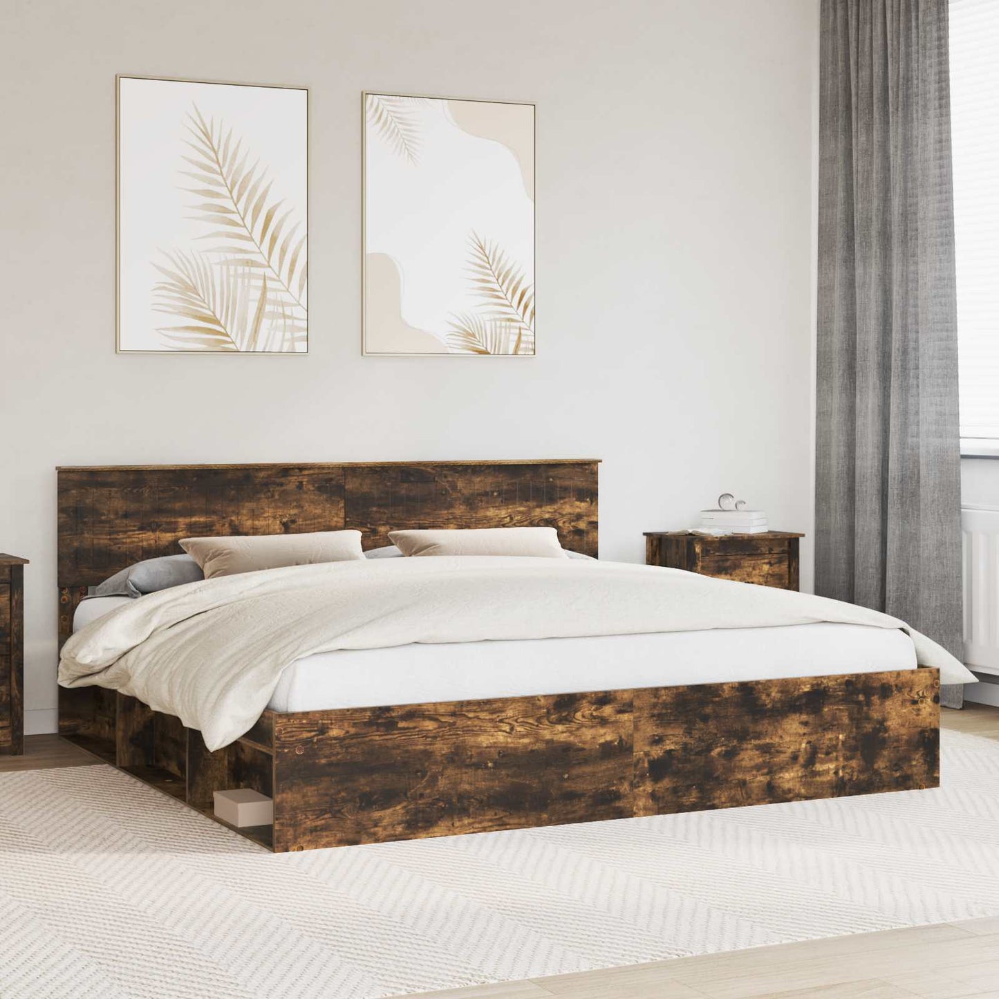Bedframe Gerookt eiken 200 x 200 cm Massief grenenhout is nu te koop bij PeponiXL, paradijselijk wonen!