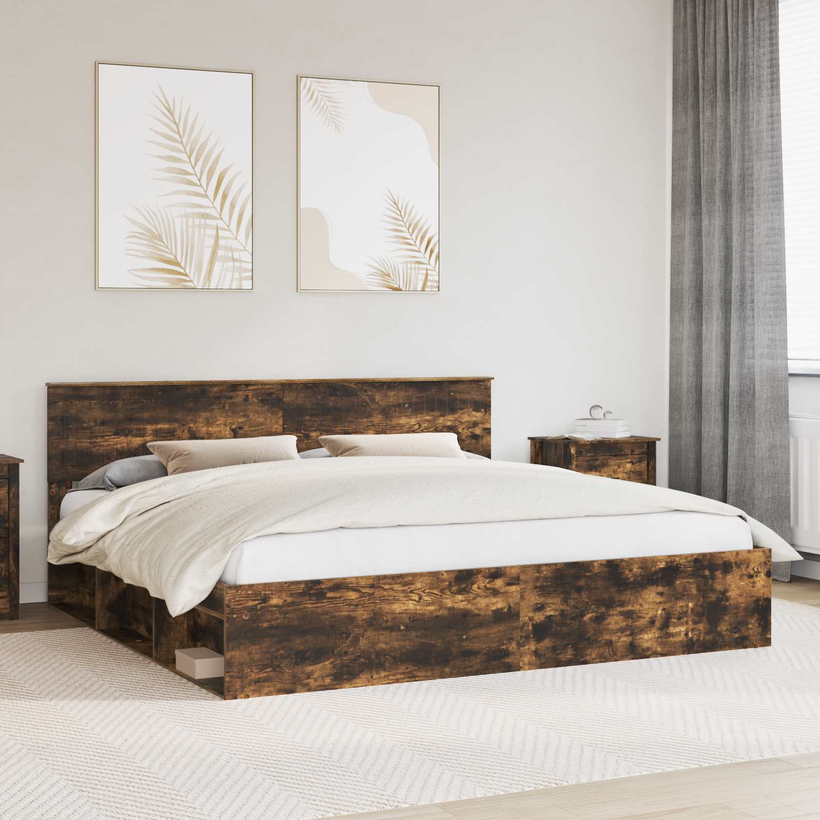 Bedframe Gerookt eiken 200 x 200 cm Massief grenenhout is nu te koop bij PeponiXL, paradijselijk wonen!