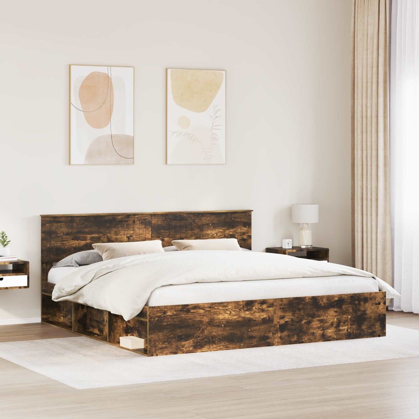 Bedframe Gerookt eiken 200 x 200 cm Massief grenenhout is nu te koop bij PeponiXL, paradijselijk wonen!