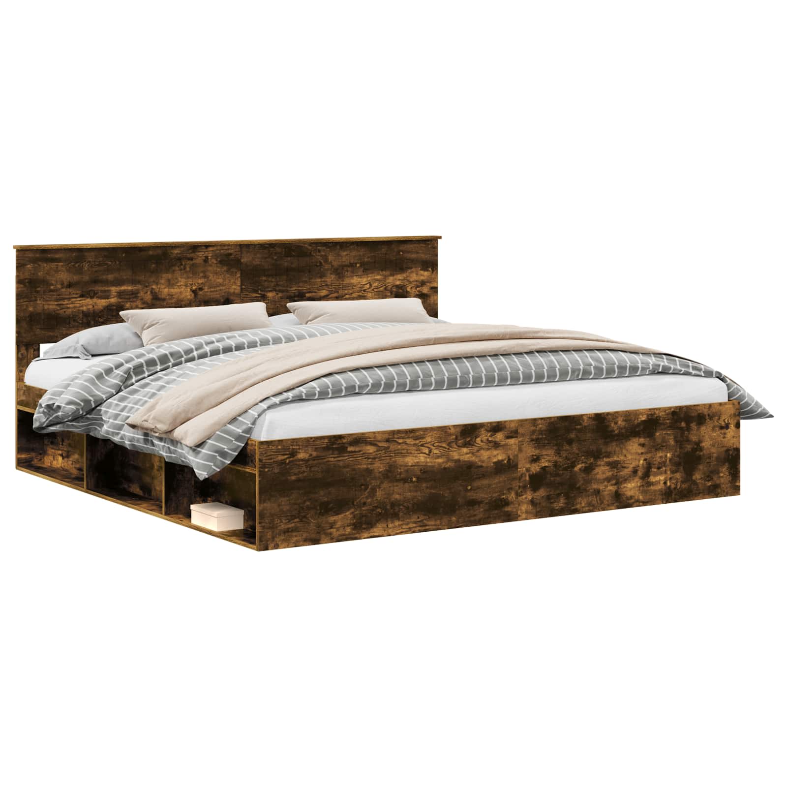 Bedframe Gerookt eiken 200 x 200 cm Massief grenenhout is nu te koop bij PeponiXL, paradijselijk wonen!