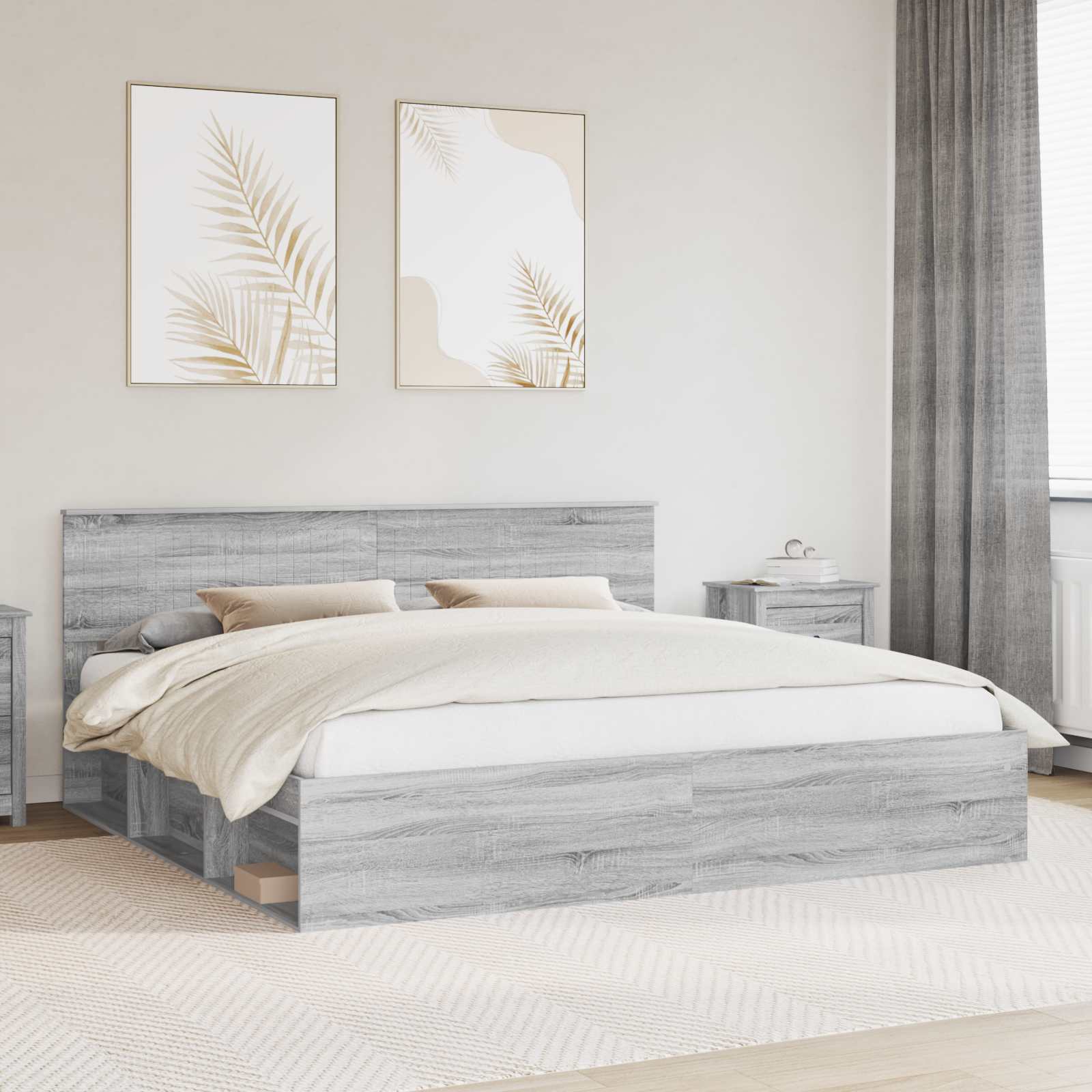 Bedframe Grijs Sonoma 200 x 200 cm Massief grenenhout is nu te koop bij PeponiXL, paradijselijk wonen!