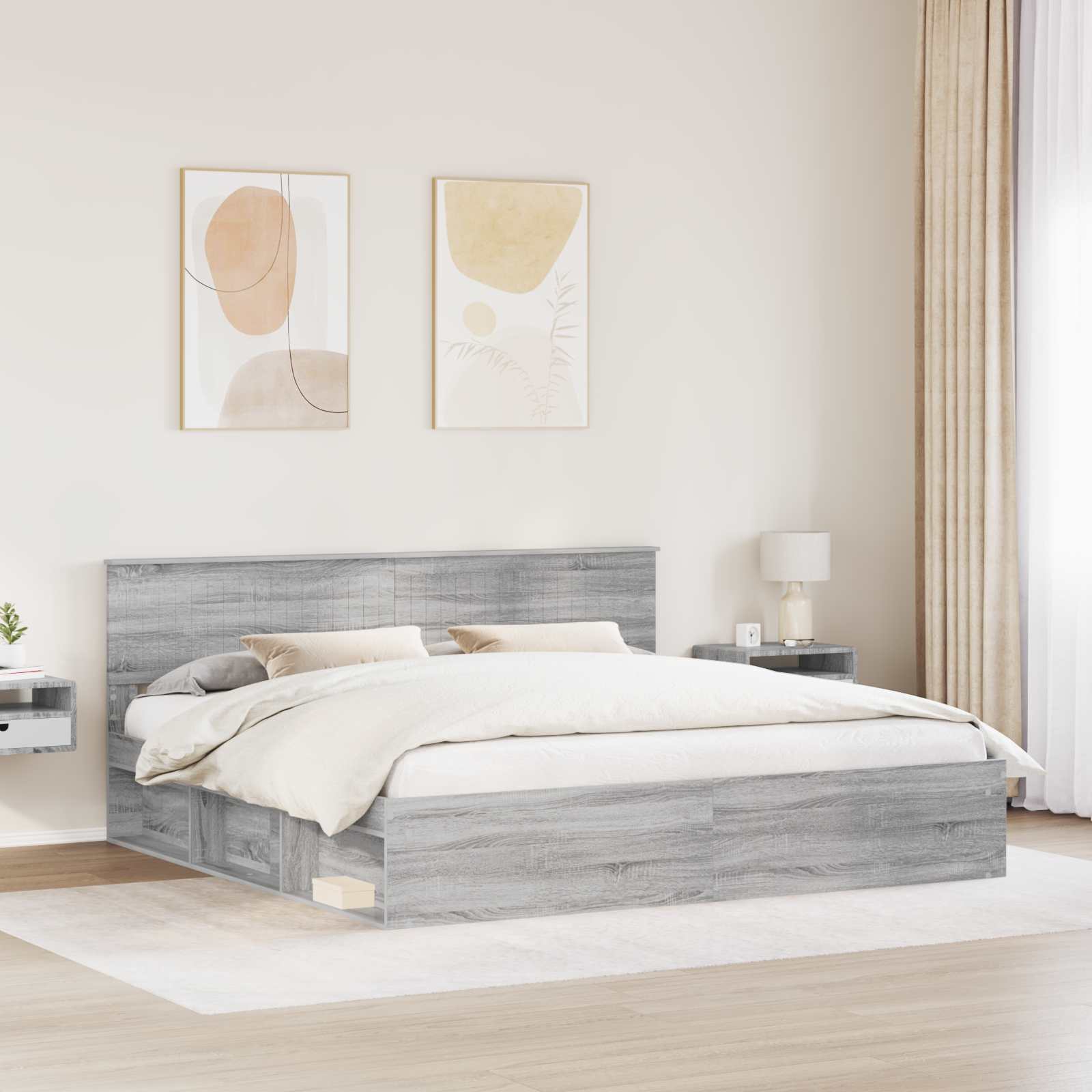 Bedframe Grijs Sonoma 200 x 200 cm Massief grenenhout is nu te koop bij PeponiXL, paradijselijk wonen!