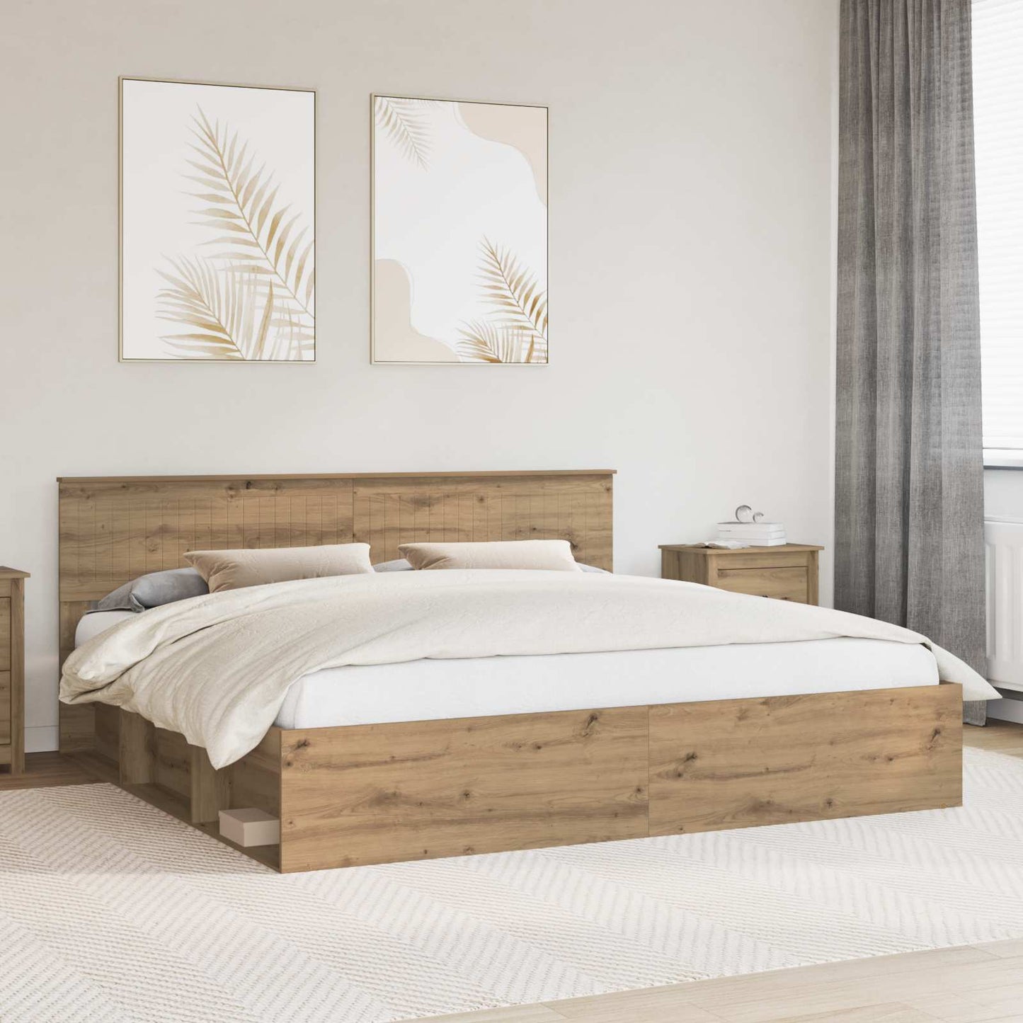 Bedframe Ambachtelijk eiken 200 x 200 cm Massief grenenhout