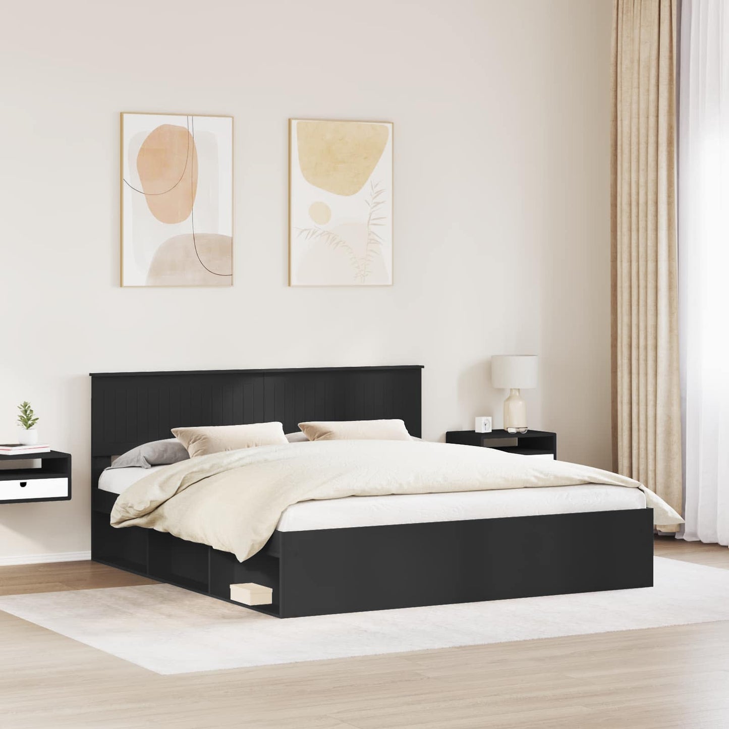 Bedframe met hoofdeinde Zwart 180 x 200 cm Massief grenenhout is nu te koop bij PeponiXL, paradijselijk wonen!