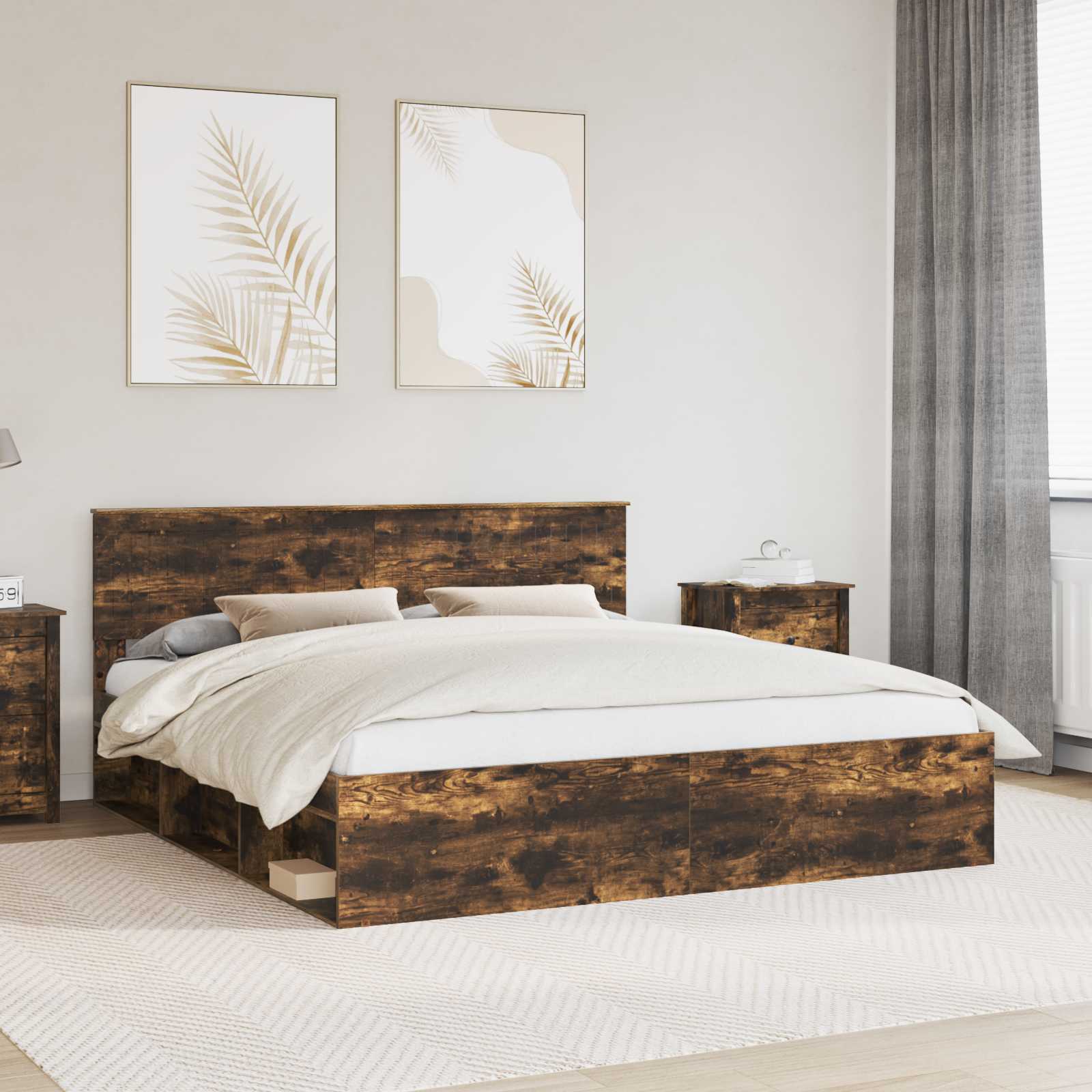 Bedframe Gerookt eiken 180 x 200 cm Massief grenenhout is nu te koop bij PeponiXL, paradijselijk wonen!