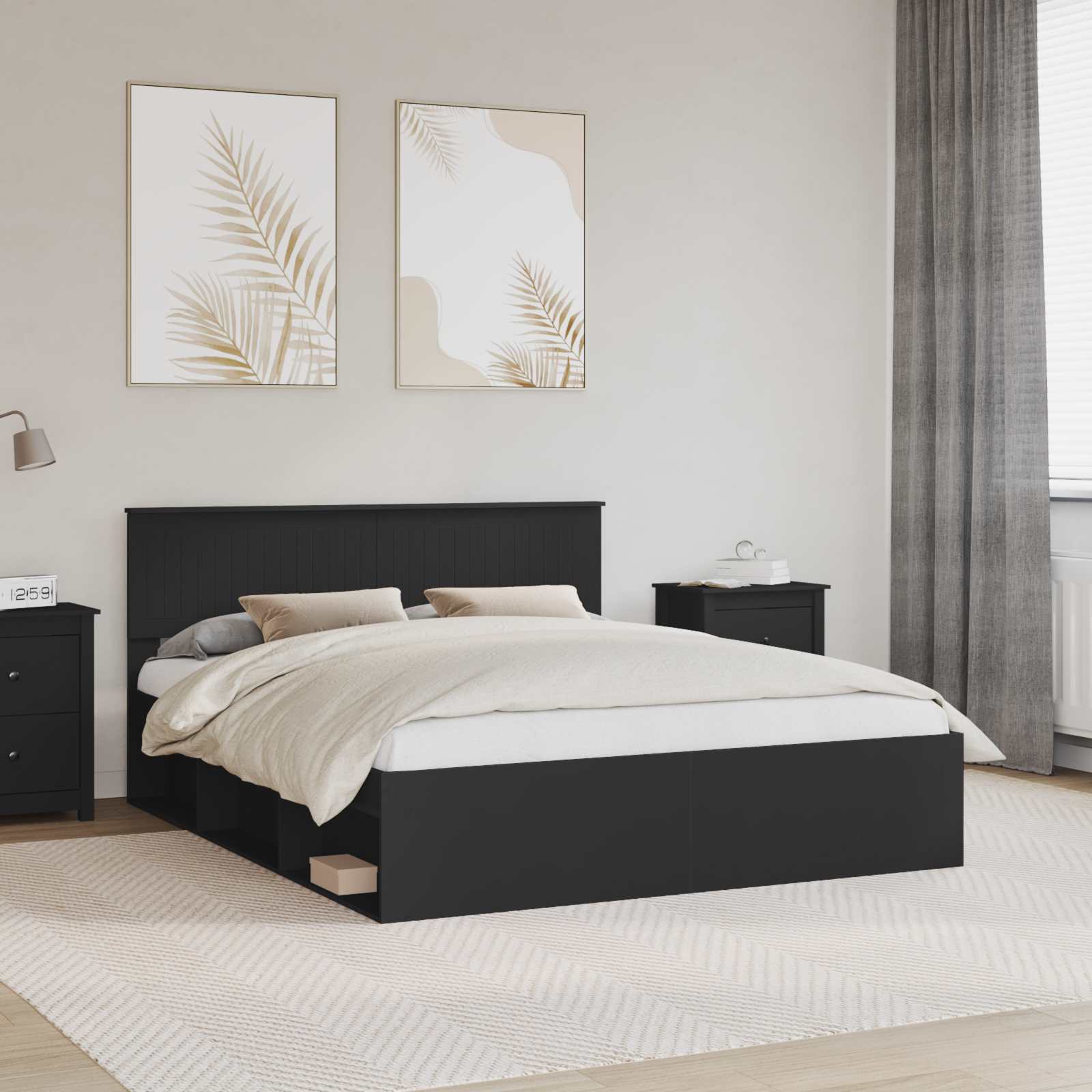 Bedframe met hoofdeinde Zwart 160 x 200 cm Massief grenenhout is nu te koop bij PeponiXL, paradijselijk wonen!