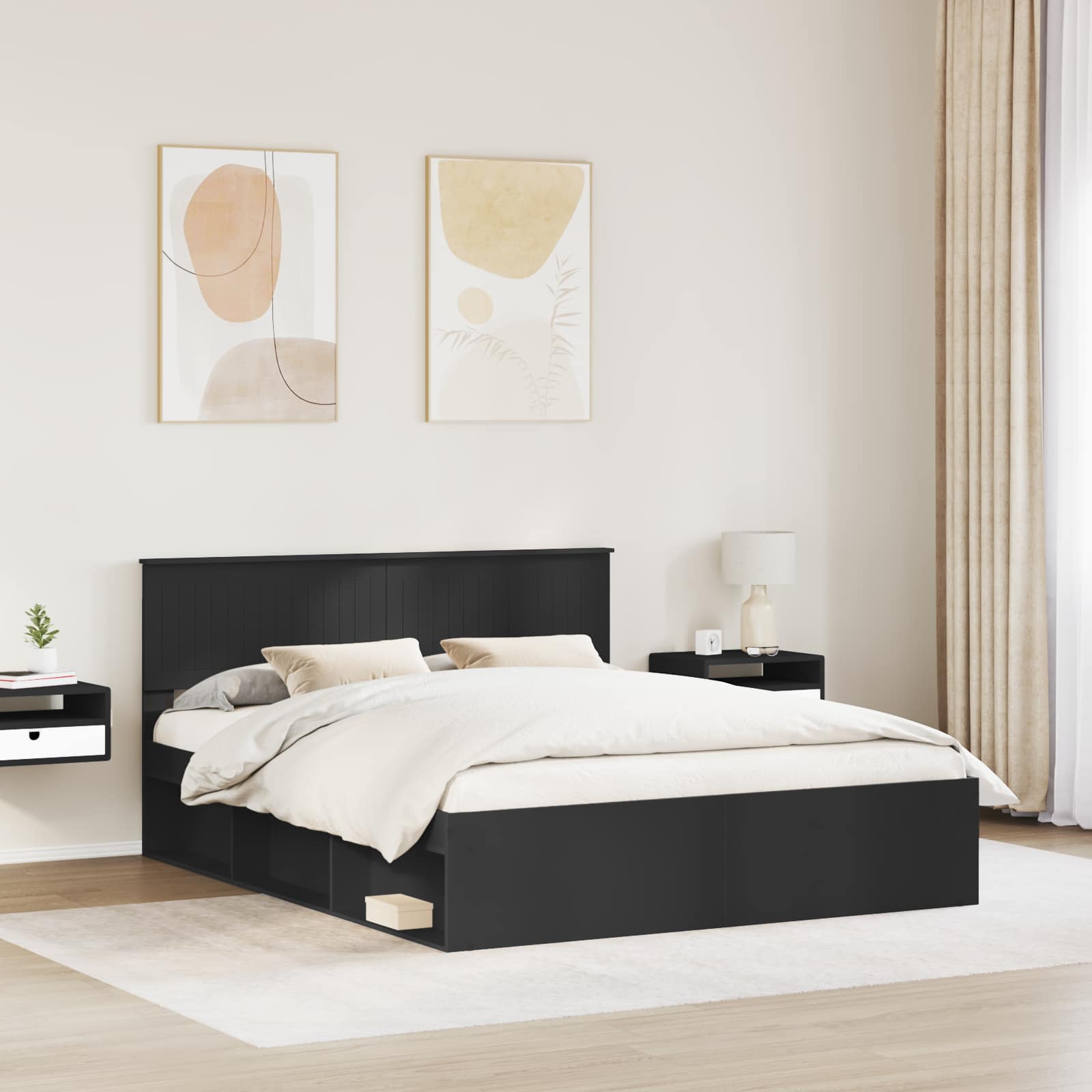 Bedframe met hoofdeinde Zwart 160 x 200 cm Massief grenenhout is nu te koop bij PeponiXL, paradijselijk wonen!