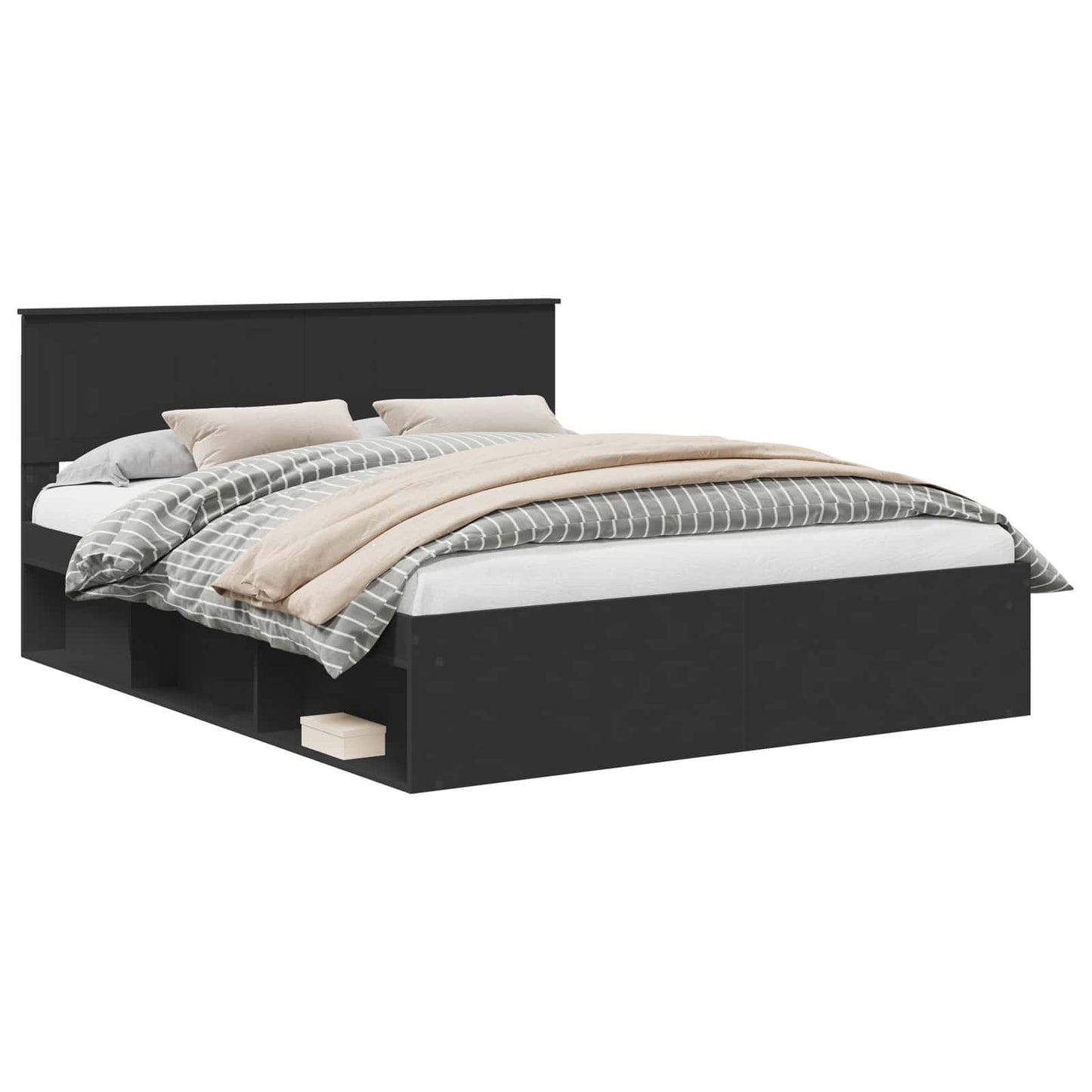 Bedframe met hoofdeinde Zwart 160 x 200 cm Massief grenenhout is nu te koop bij PeponiXL, paradijselijk wonen!