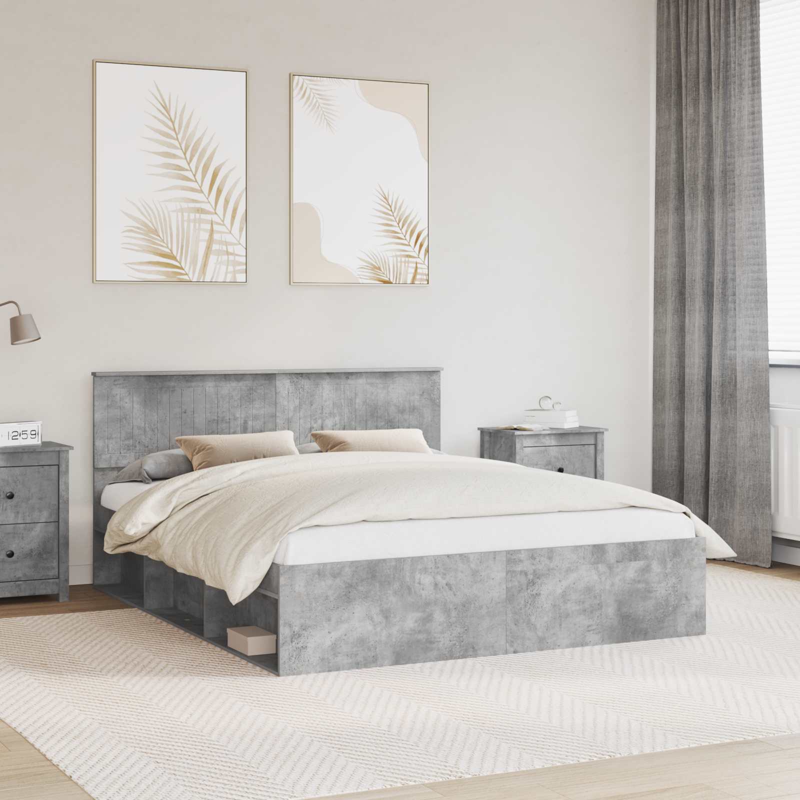 Bedframe met hoofdeinde Beton 160 x 200 cm Massief grenenhout is nu te koop bij PeponiXL, paradijselijk wonen!