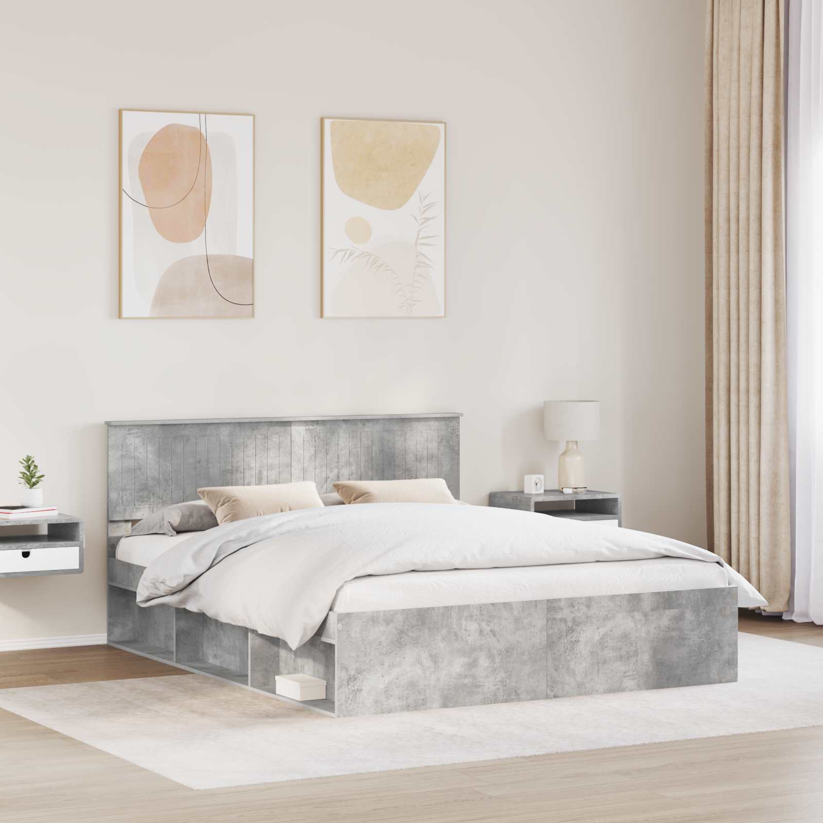 Bedframe met hoofdeinde Beton 160 x 200 cm Massief grenenhout is nu te koop bij PeponiXL, paradijselijk wonen!