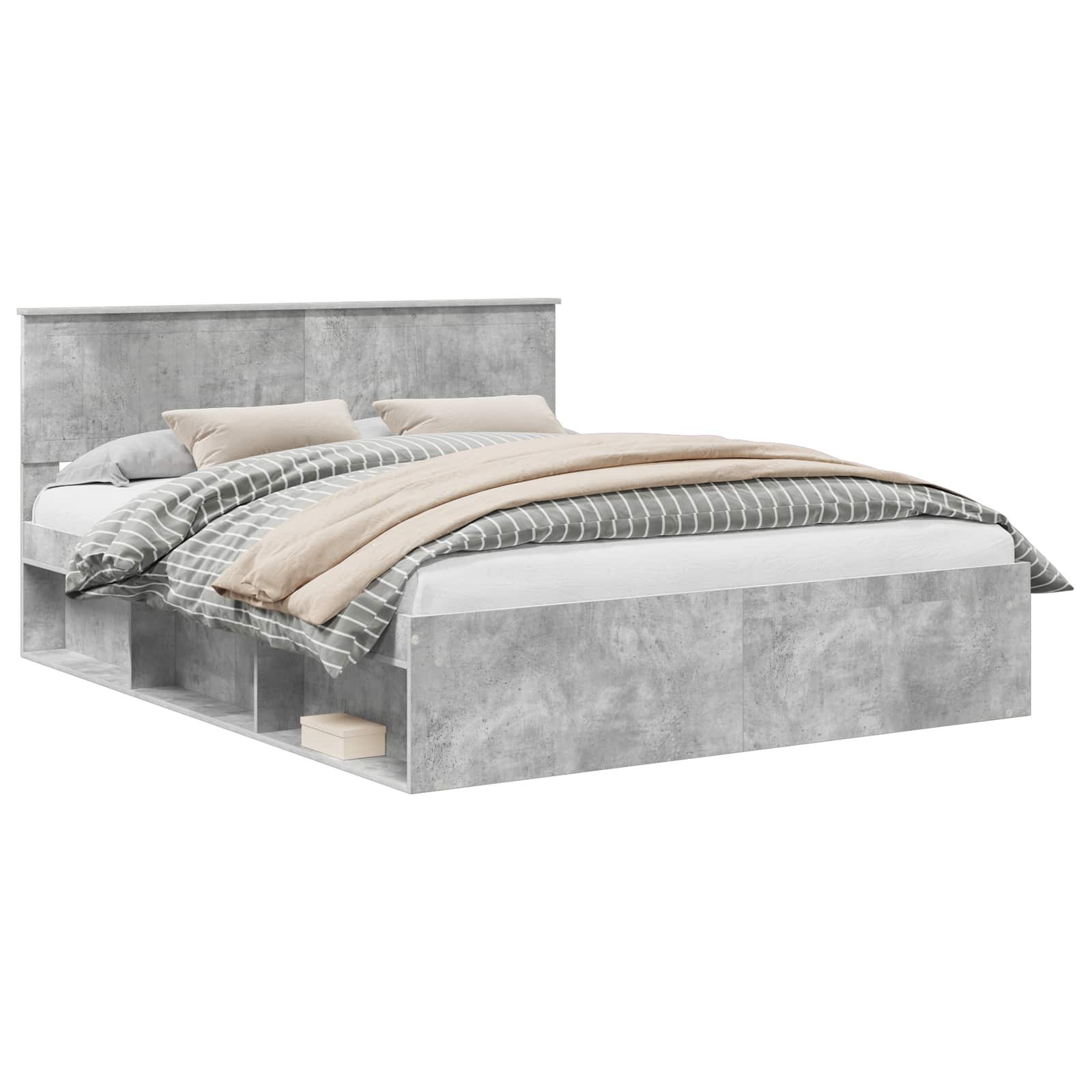 Bedframe met hoofdeinde Beton 160 x 200 cm Massief grenenhout is nu te koop bij PeponiXL, paradijselijk wonen!