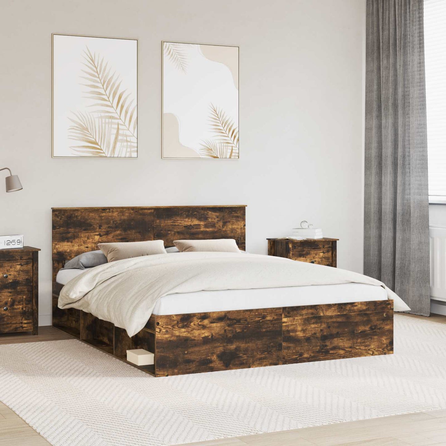 Bedframe Gerookt eiken 160 x 200 cm Massief grenenhout is nu te koop bij PeponiXL, paradijselijk wonen!