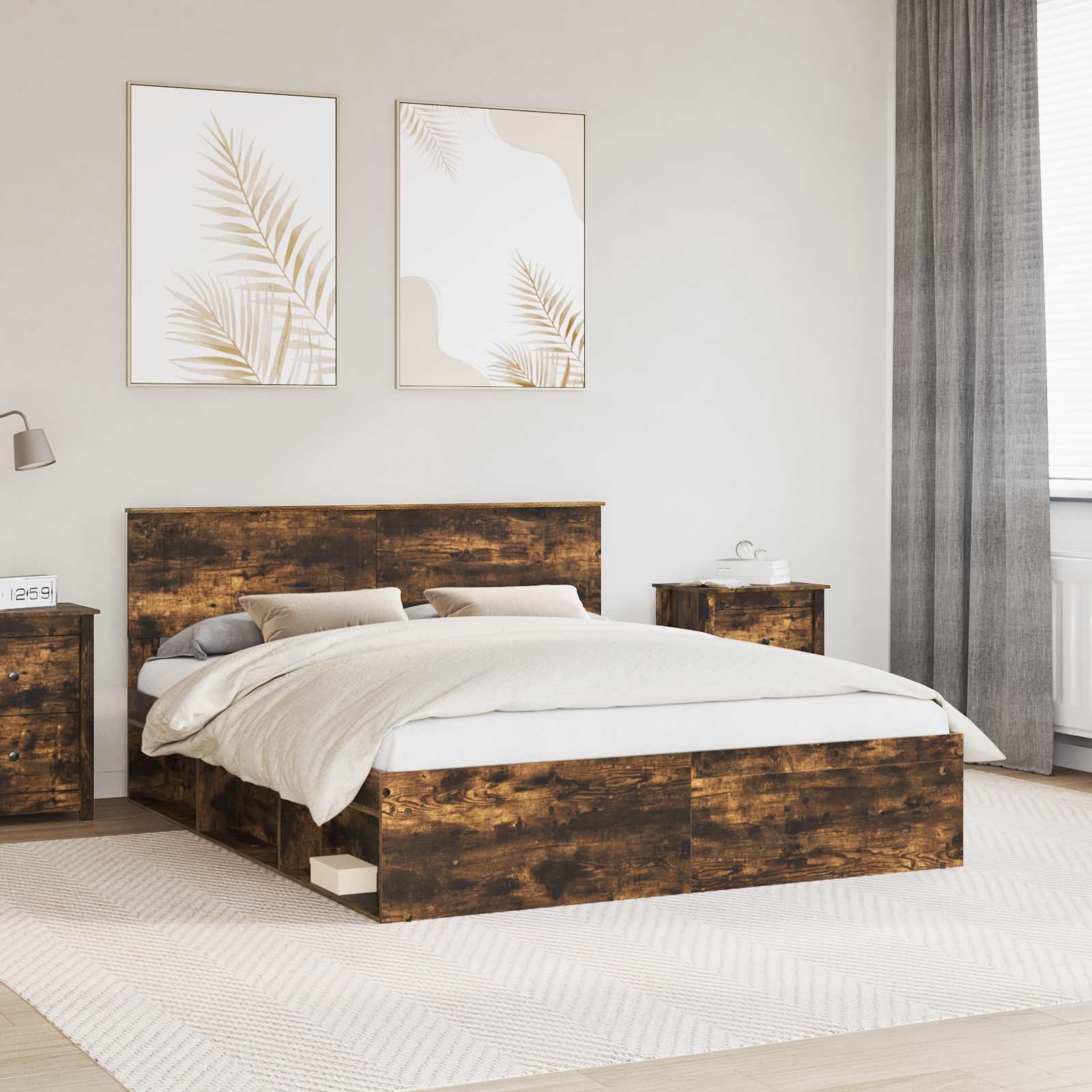 Bedframe Gerookt eiken 160 x 200 cm Massief grenenhout is nu te koop bij PeponiXL, paradijselijk wonen!
