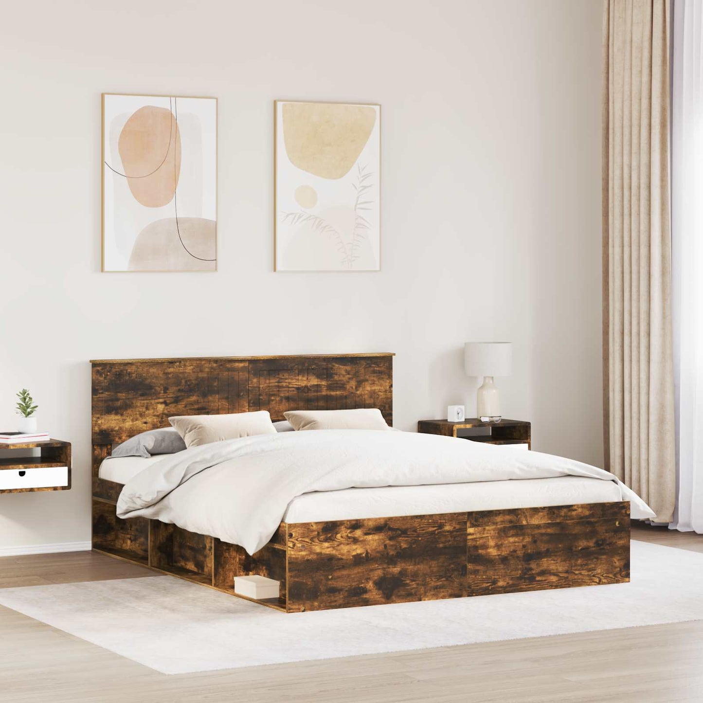 Bedframe Gerookt eiken 160 x 200 cm Massief grenenhout is nu te koop bij PeponiXL, paradijselijk wonen!