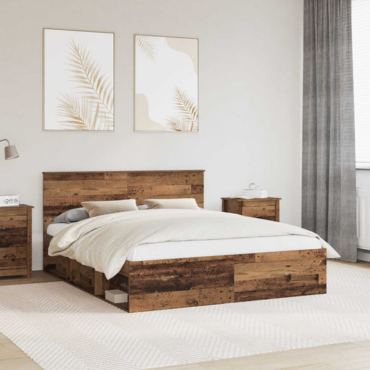 Bedframe met hoofdeinde Oudhout 160 x 200 cm Massief grenenhout is nu te koop bij PeponiXL, paradijselijk wonen!