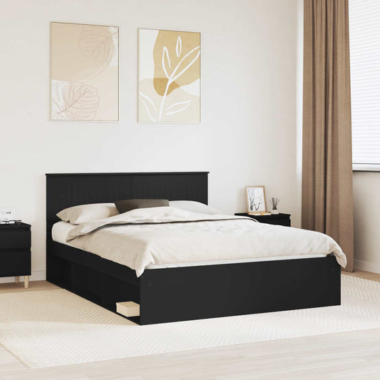 Bedframe met hoofdeinde Zwart 150 x 200 cm Massief grenenhout is nu te koop bij PeponiXL, paradijselijk wonen!
