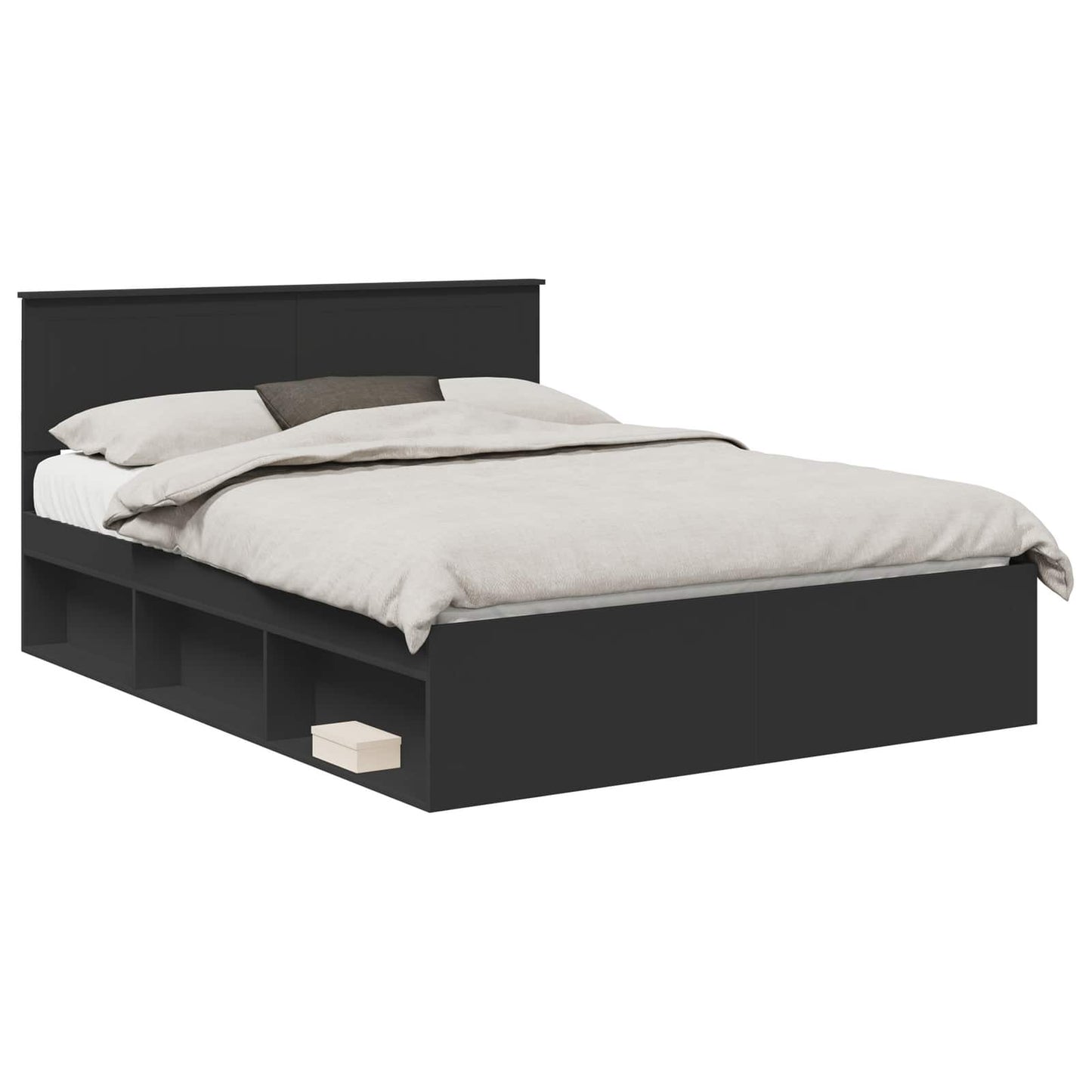 Bedframe met hoofdeinde Zwart 150 x 200 cm Massief grenenhout is nu te koop bij PeponiXL, paradijselijk wonen!