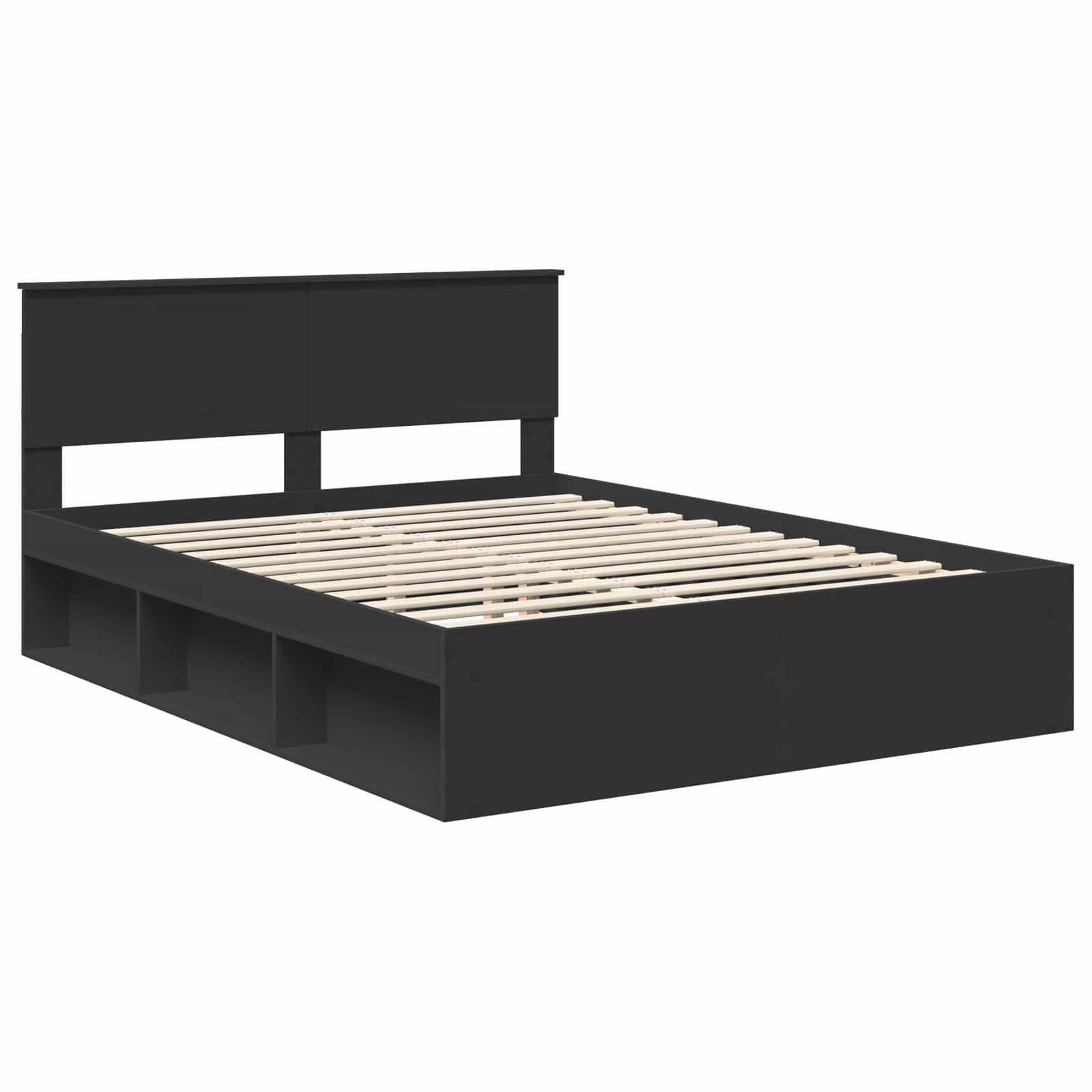 Bedframe met hoofdeinde Zwart 150 x 200 cm Massief grenenhout is nu te koop bij PeponiXL, paradijselijk wonen!