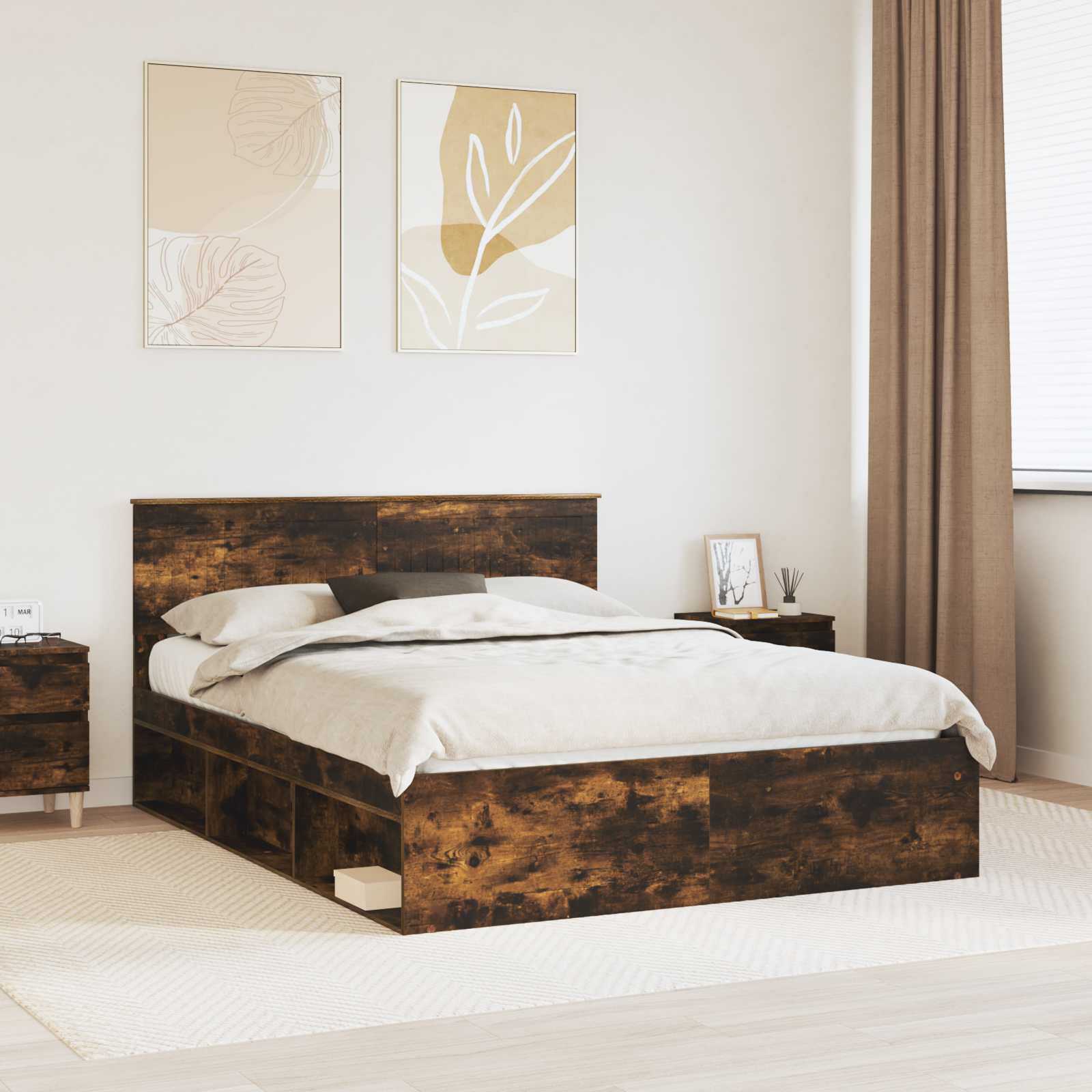 Bedframe Gerookt eiken 150 x 200 cm Massief grenenhout is nu te koop bij PeponiXL, paradijselijk wonen!