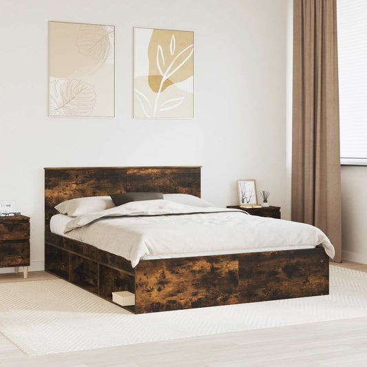 Bedframe Gerookt eiken 150 x 200 cm Massief grenenhout is nu te koop bij PeponiXL, paradijselijk wonen!